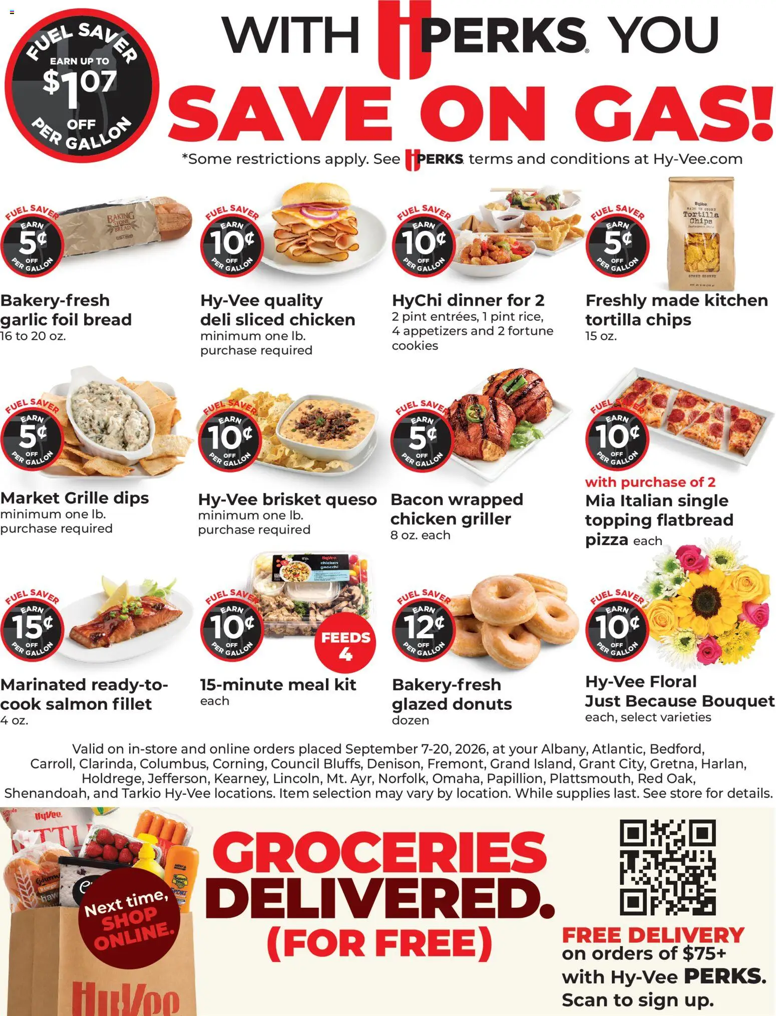 HyVee More Fuel Savings - valid from 09/07/2026 | Page: 1 | Products: Groceries, Bread, Cookies, Garlic