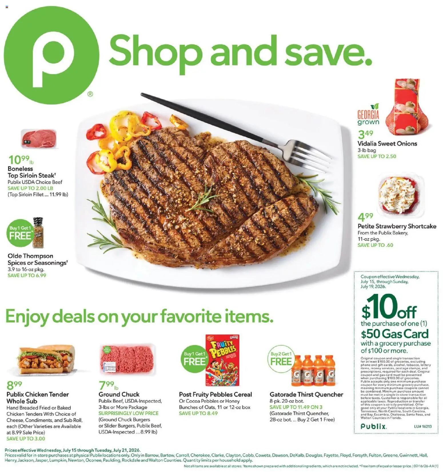 Publix Weekly Ad - valid from 07/15/2026 | Page: 1 | Products: Honey, Beef, Cereal, Bag