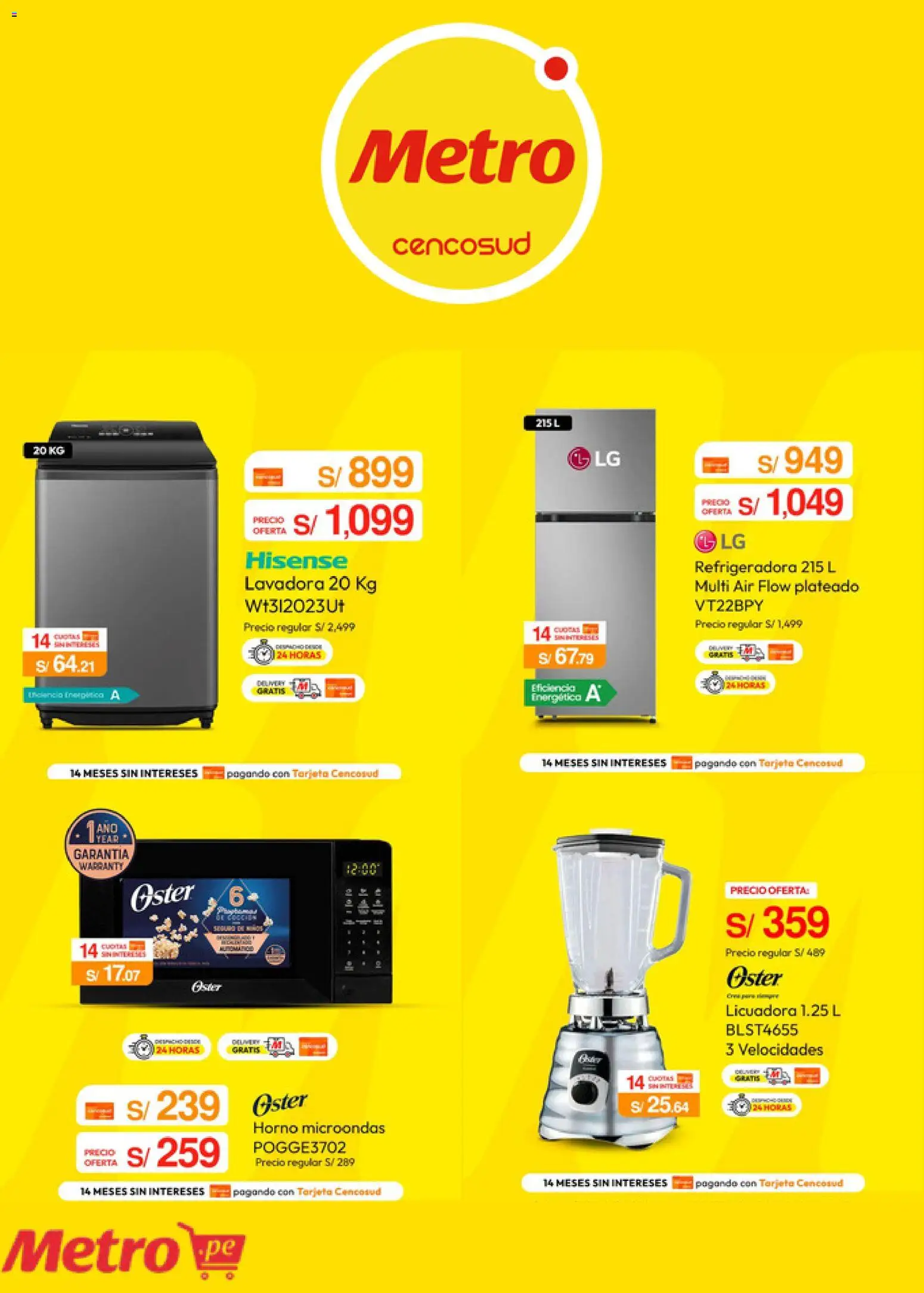 Catálogo Metro válido desde 14/09/2026 | Página: 5 | Productos: Lavadora, Horno, Horno microondas, Licuadora