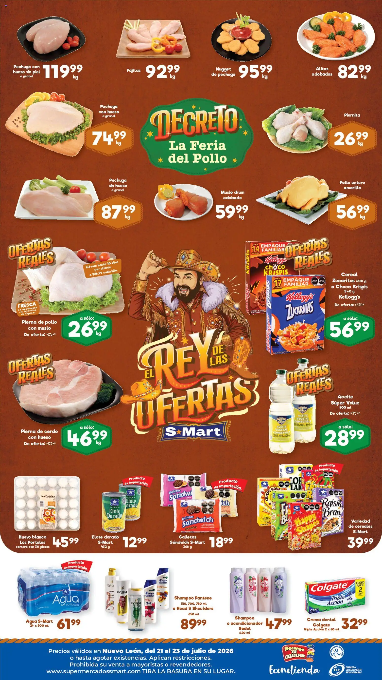 Nuevas ofertas de S-Mart válidas en toda la República Mexicana desde el 21/07/2026. ¡Encuentra las mejores ofertas en S-Mart folleto Monterrey! | Página: 2 | Productos: Pollo, Huevo, Agua, Cereales