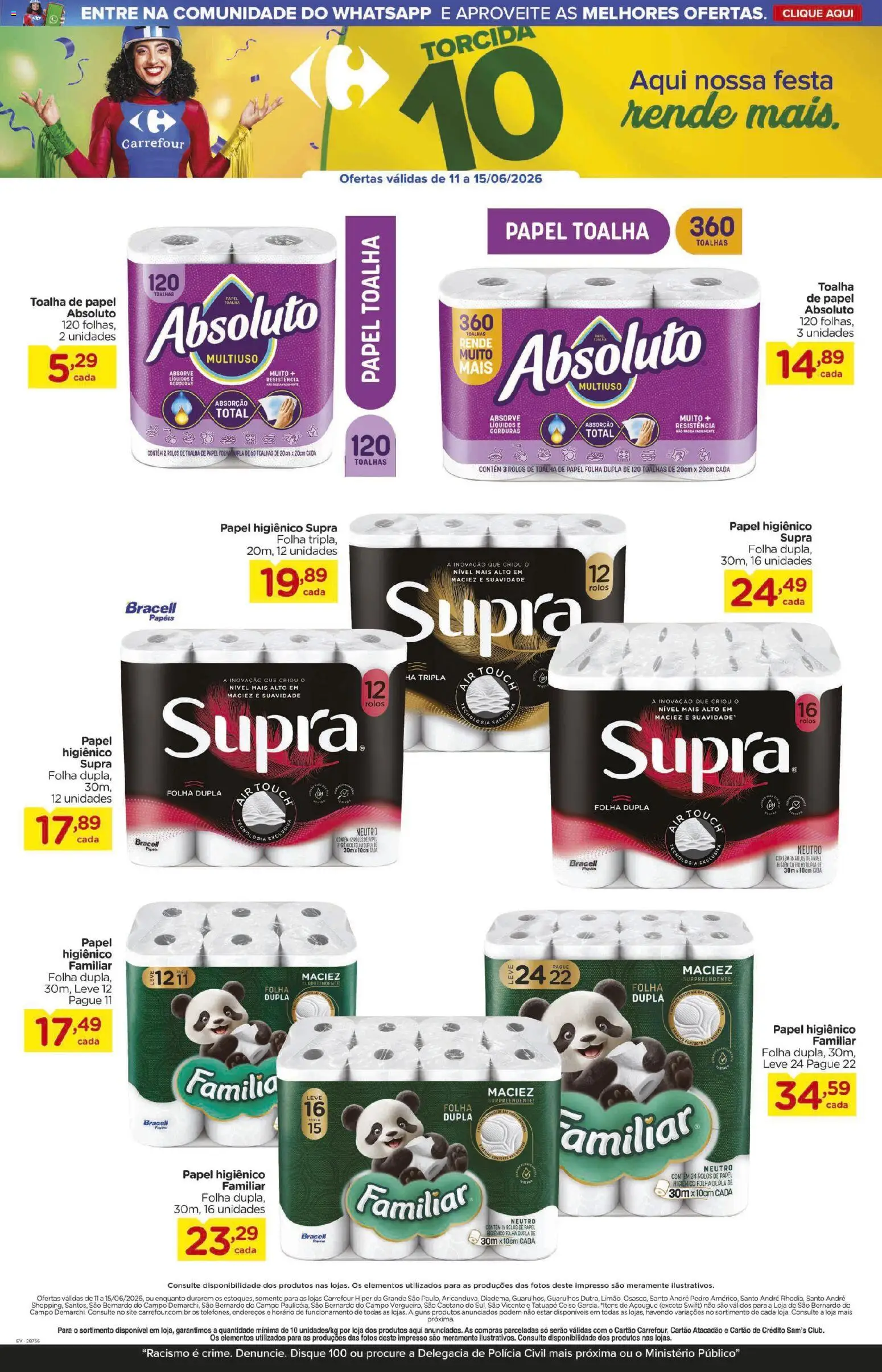 Carrefour Folheto - válido de 11.06.2026 | Página: 6 | Produtos: Papel toalha, Papel higiênico
