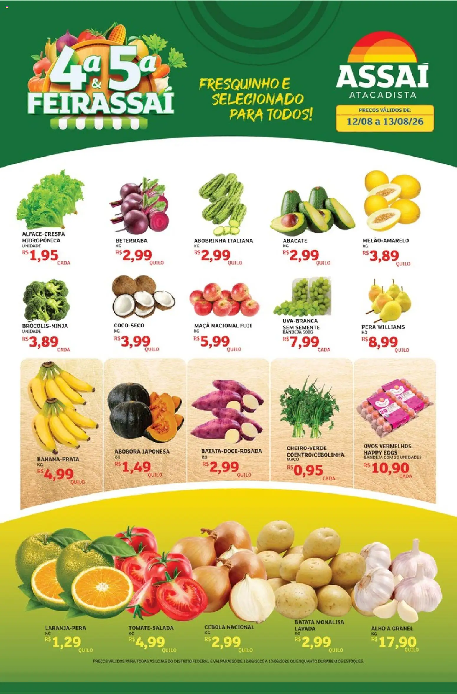 Assaí Atacadista Folheto - válido de 12/08/2026 | Página: 1 | Produtos: Pera, Abobrinha, Alho, Bandeja