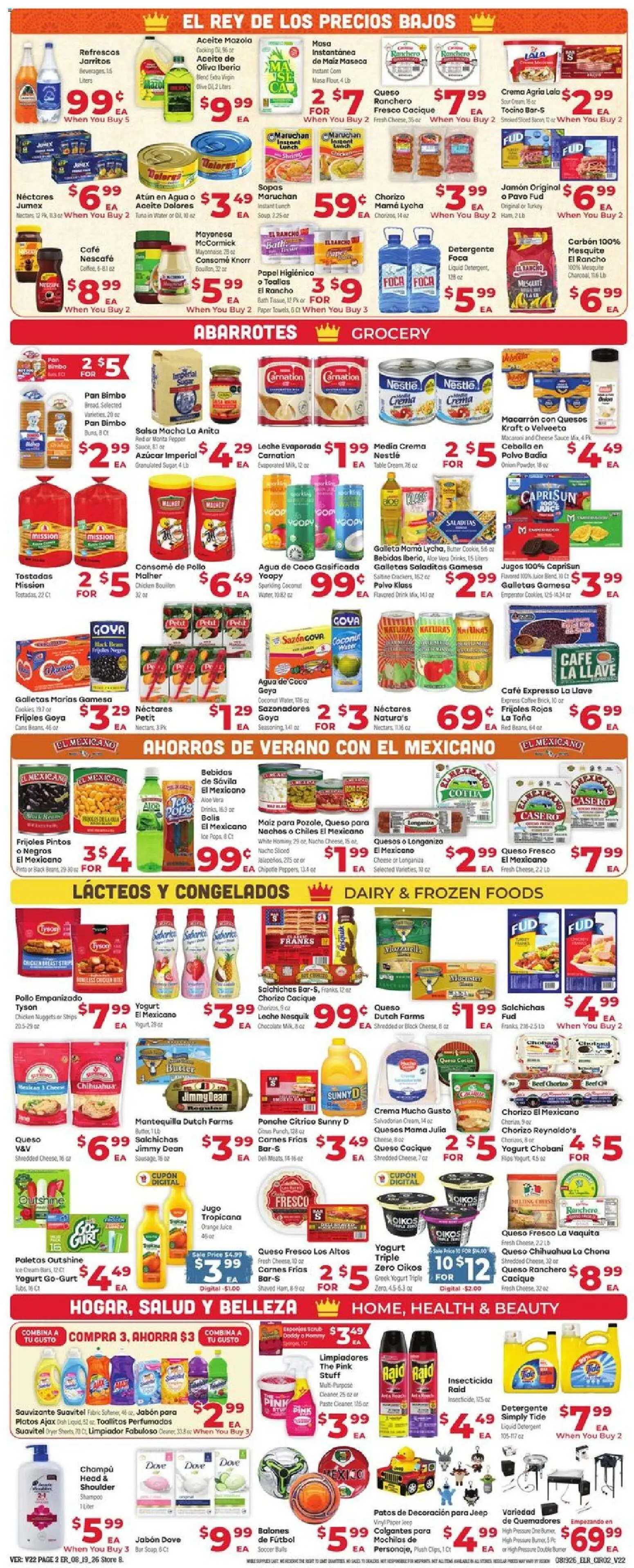 El Rancho Weekly Ad - valid from 08/19/2026 | Page: 2 | Products: Bath, Butter, Cheese, Juice