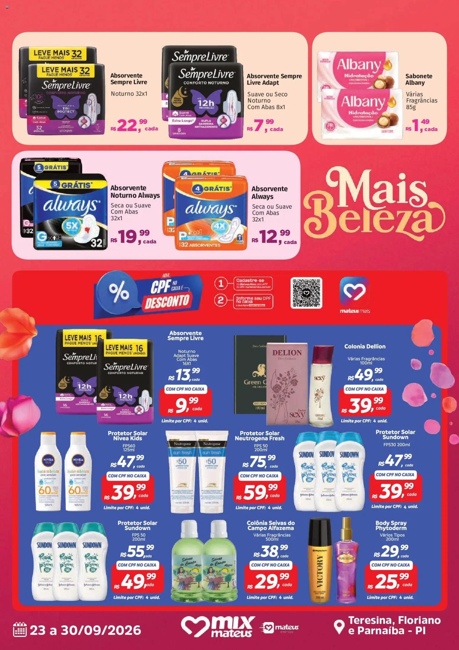 Mateus Folheto - válido de 23/09/2026 | Página: 4 | Produtos: Protetor solar, Caixa, Sabonete, Body