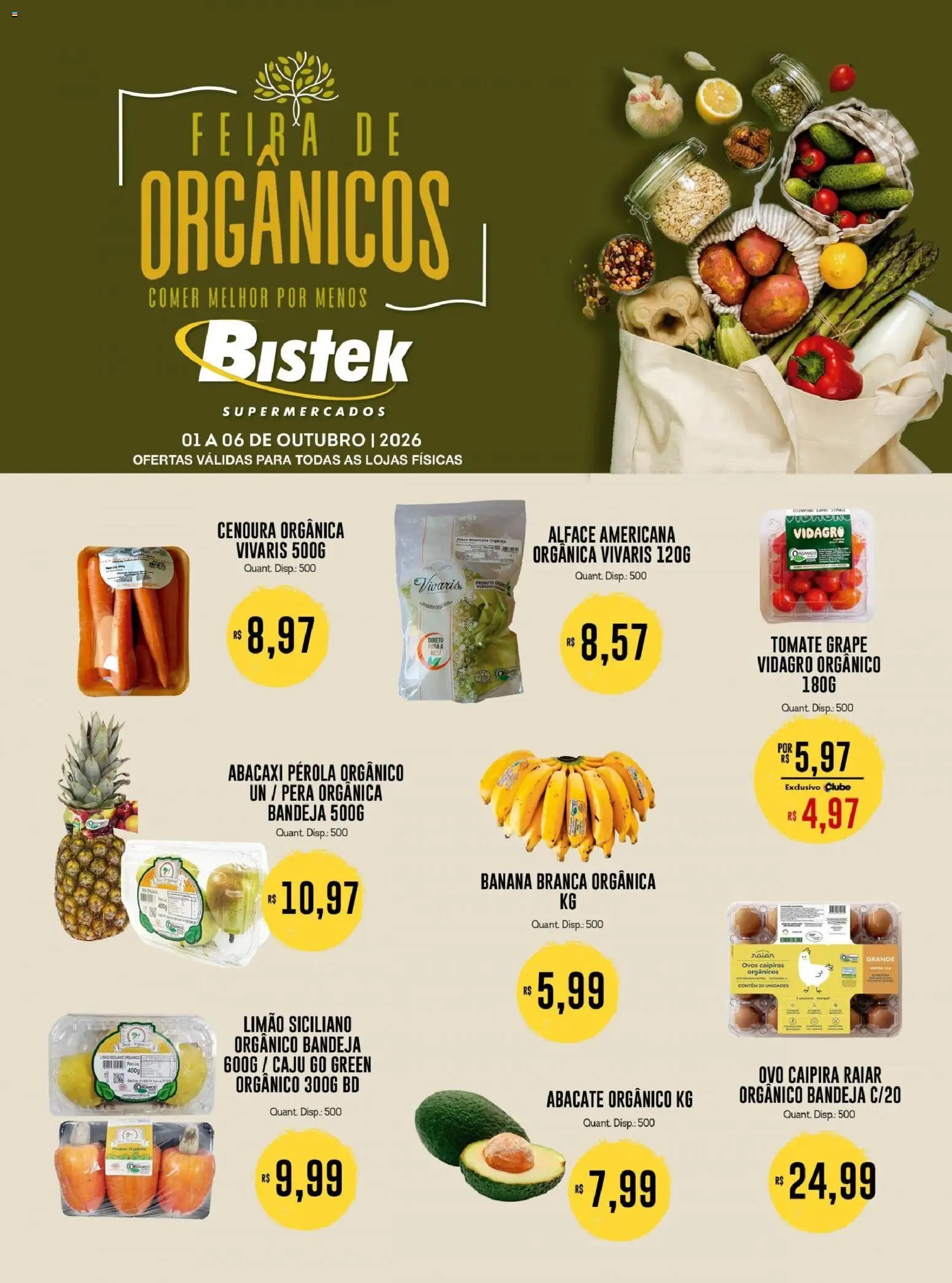 Bistek Supermercados Folheto - válido de 01/10/2026 | Página: 1 | Produtos: Caju, Abacate, Mesa, Alface