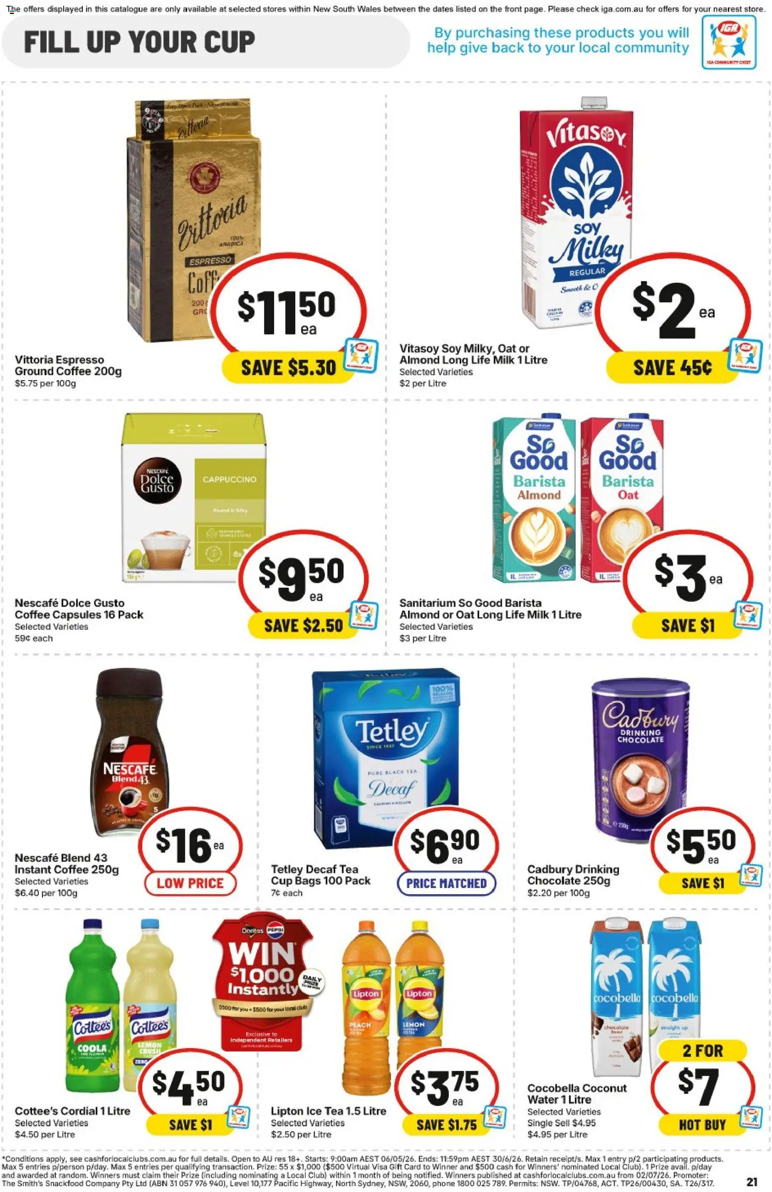 IGA catalogue - valid from 10.06.2026 | Page: 20 | Products: Milk, Coffee, Tea, Lemon