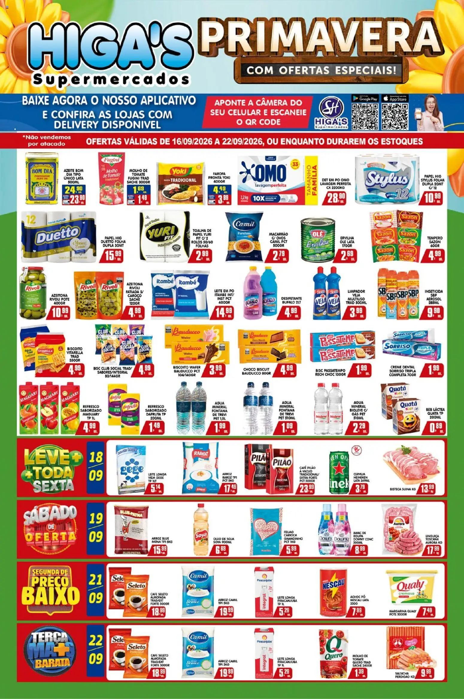 Higa's Supermercado Folheto - válido de 16/09/2026 | Página: 1 | Produtos: Feijão, Almofada, Creme, Leite em pó