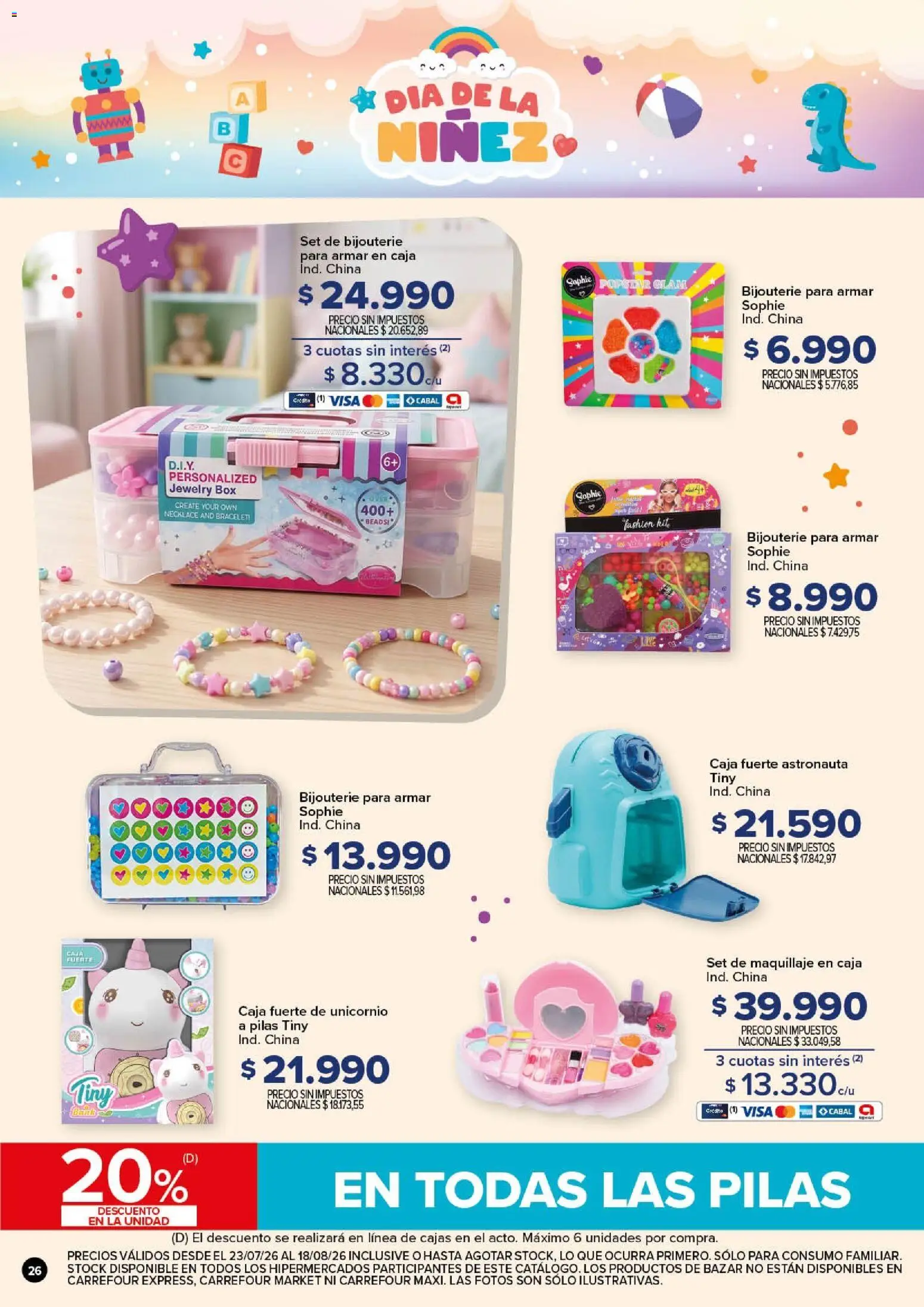 Carrefour - Dia de la Niñez │ válido desde el 23/07/2026 | Página: 26 | Productos: Pilas, Caja, Maquillaje