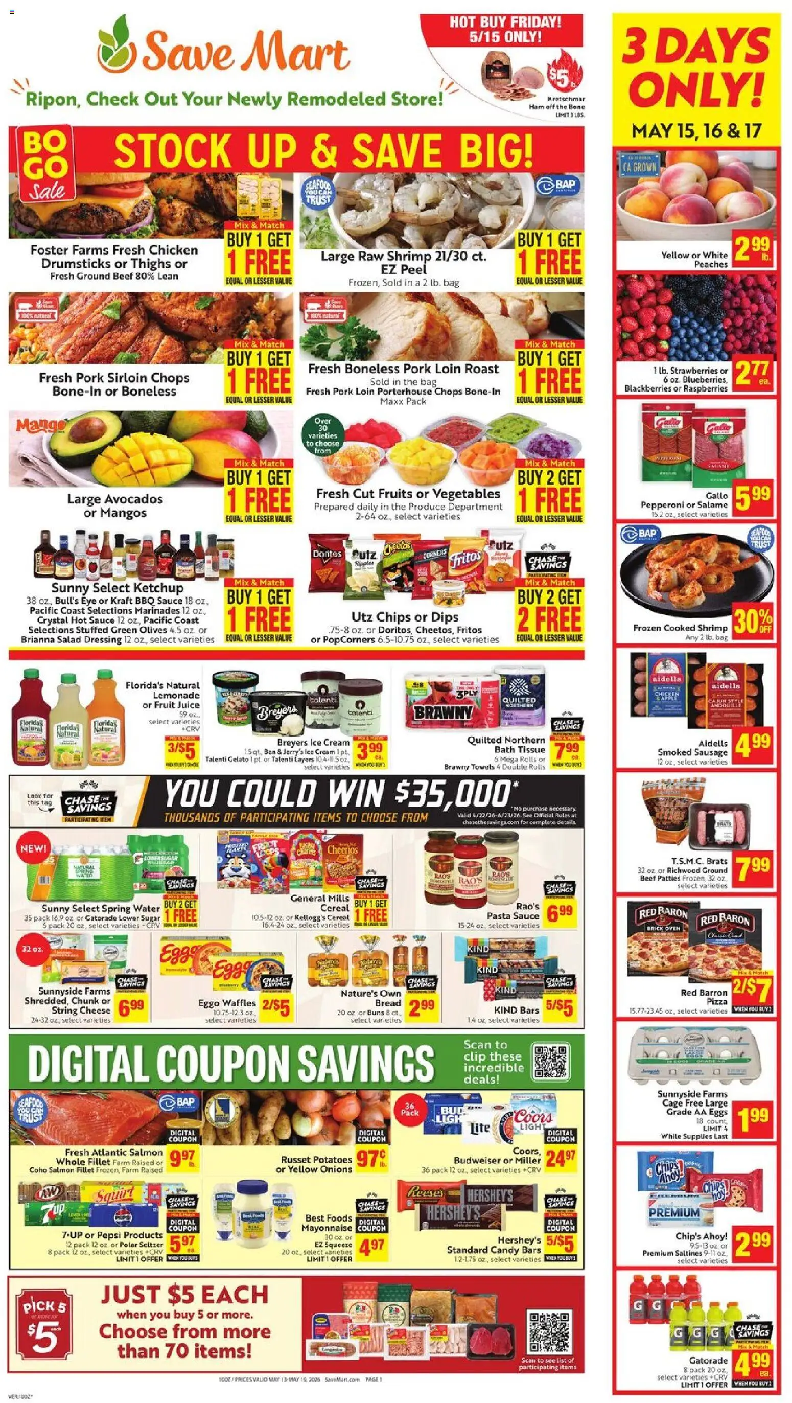 Save Mart Weekly - CA - valid from 13.05.2026 | Page: 1 | Products: Bath, Pizza, Chips, Mayonnaise