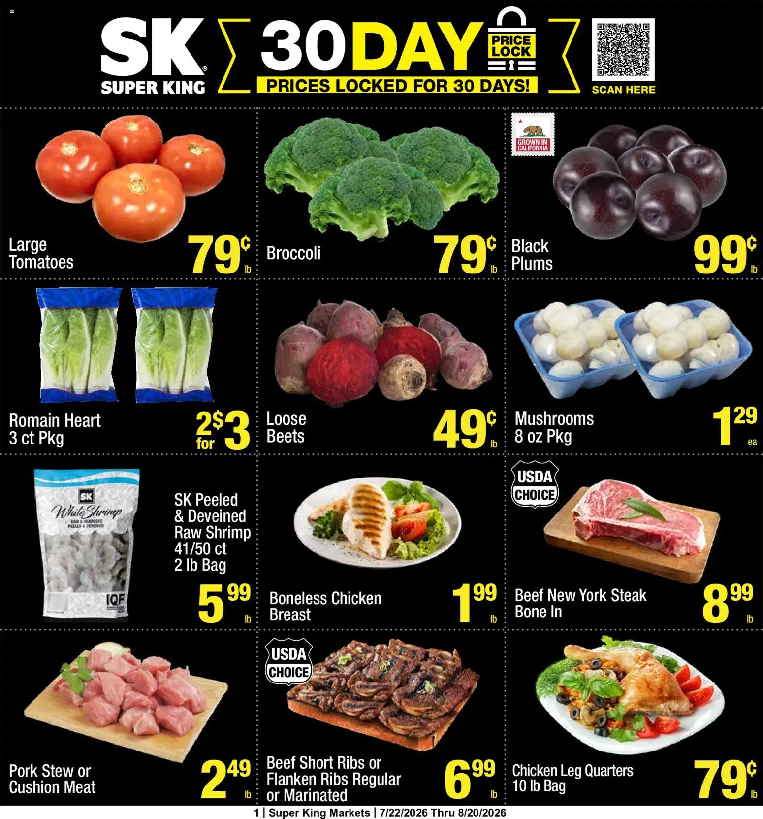 Super King Weekly Ad - valid from 07/22/2026 | Page: 1 | Products: Mushrooms, Pork, Cushion, Bag
