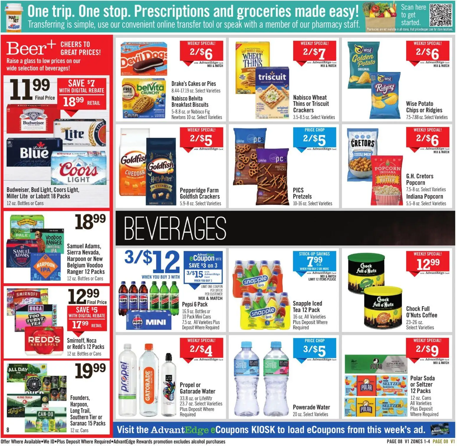 Price Chopper Weekly Ad - valid from 08.03.2026 | Page: 8 | Products: Coffee, Tea, Chips, Nuts