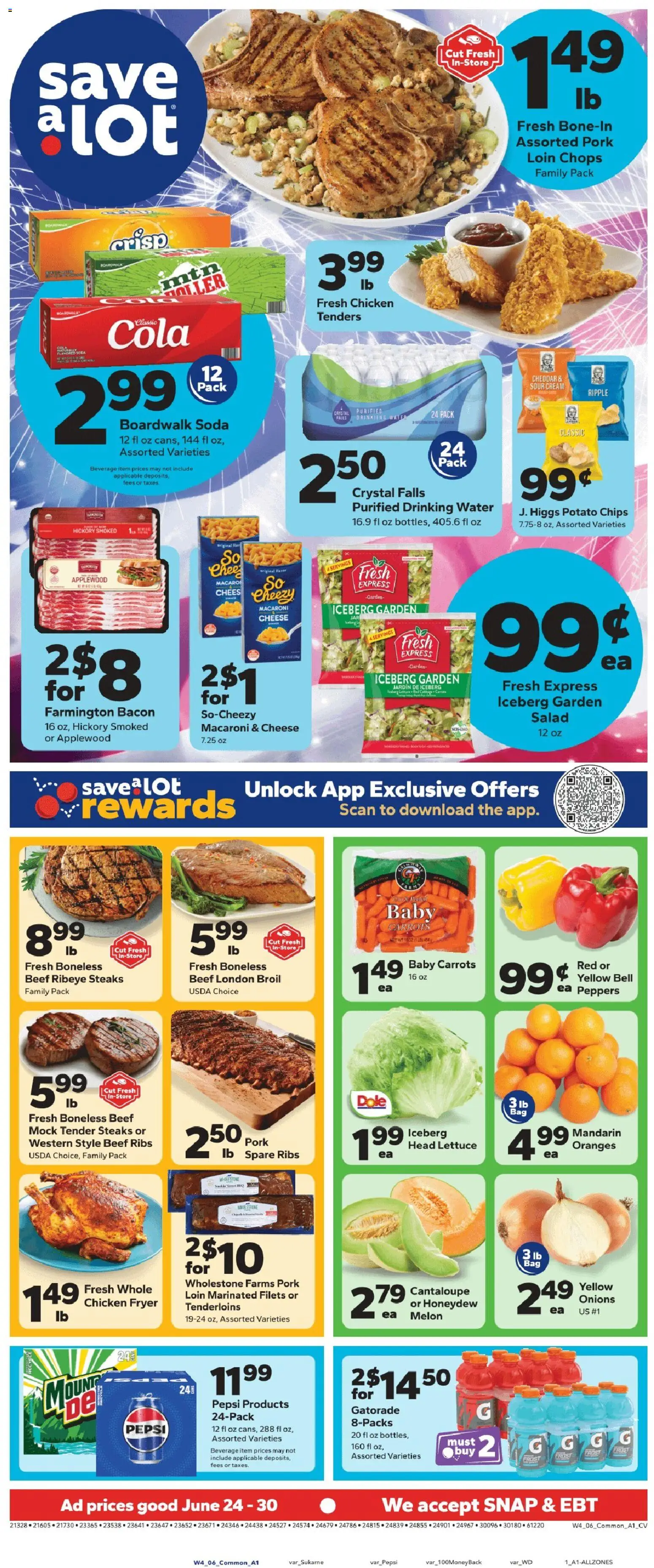 Save a Lot Weekly Ad - valid from 06/24/2026 | Page: 1 | Products: Fryer, Beef, Cream, Salad