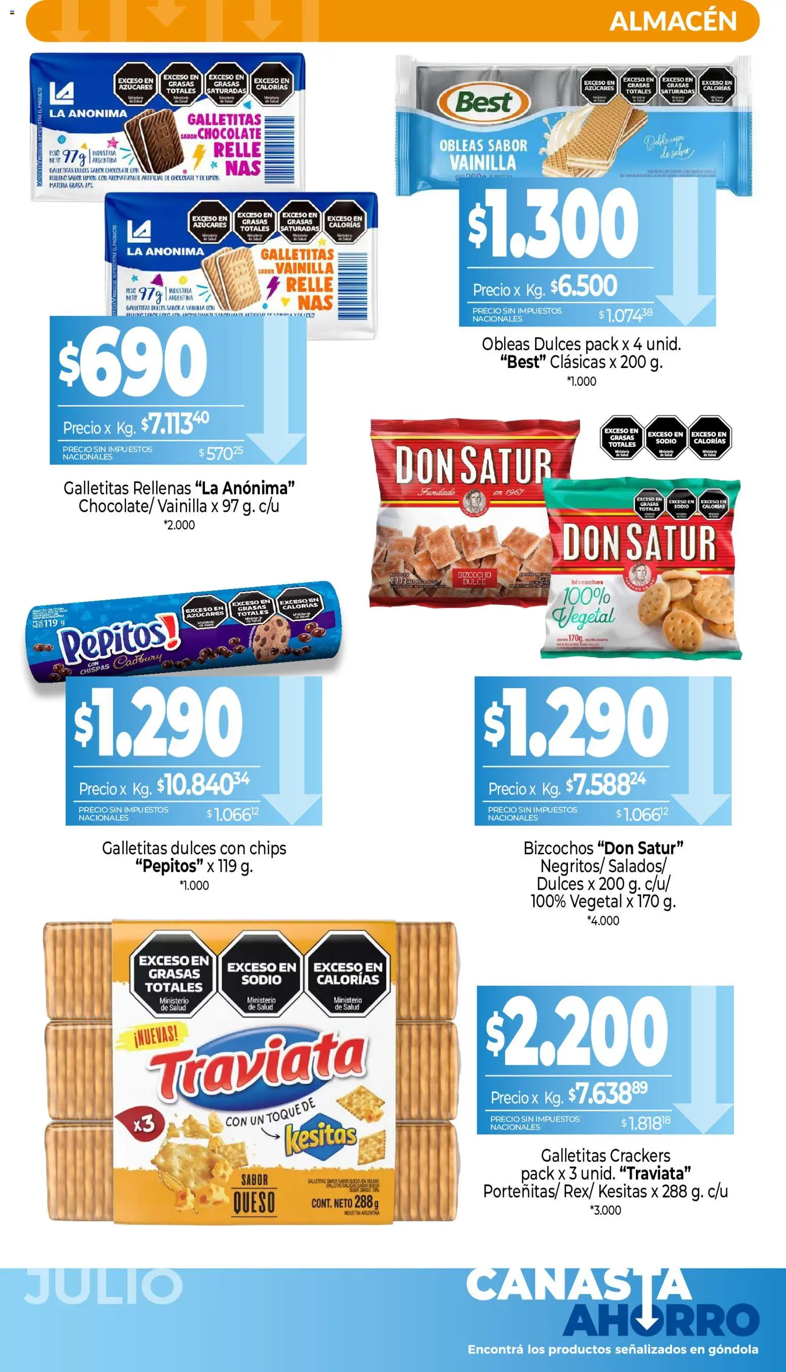 La Anonima catálogo │ válido desde el 01/07/2026 | Página: 7 | Productos: Galletitas, Queso, Chocolate, Bizcochos