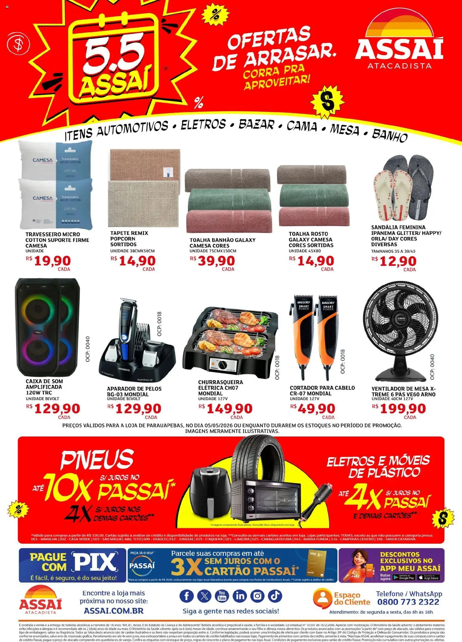 Assaí Atacadista Folheto - válido de 05.05.2026 | Página: 1 | Produtos: Ventilador de mesa, Bebida, Aparador de pelos, Cortador