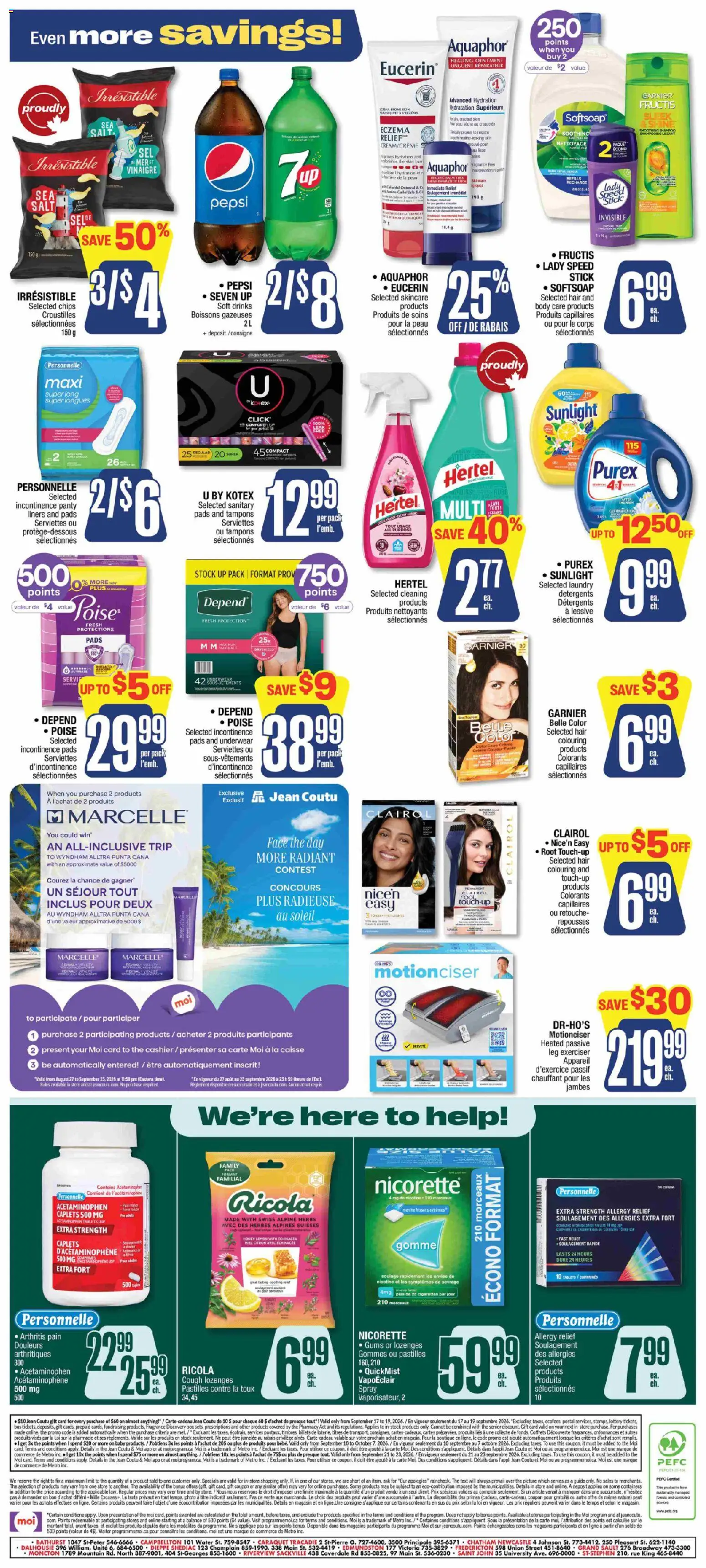Jean Coutu flyer valid from Sep 17, 2026 | Page: 3 | Products: Incontinence pads, Herbs, Salt, Box