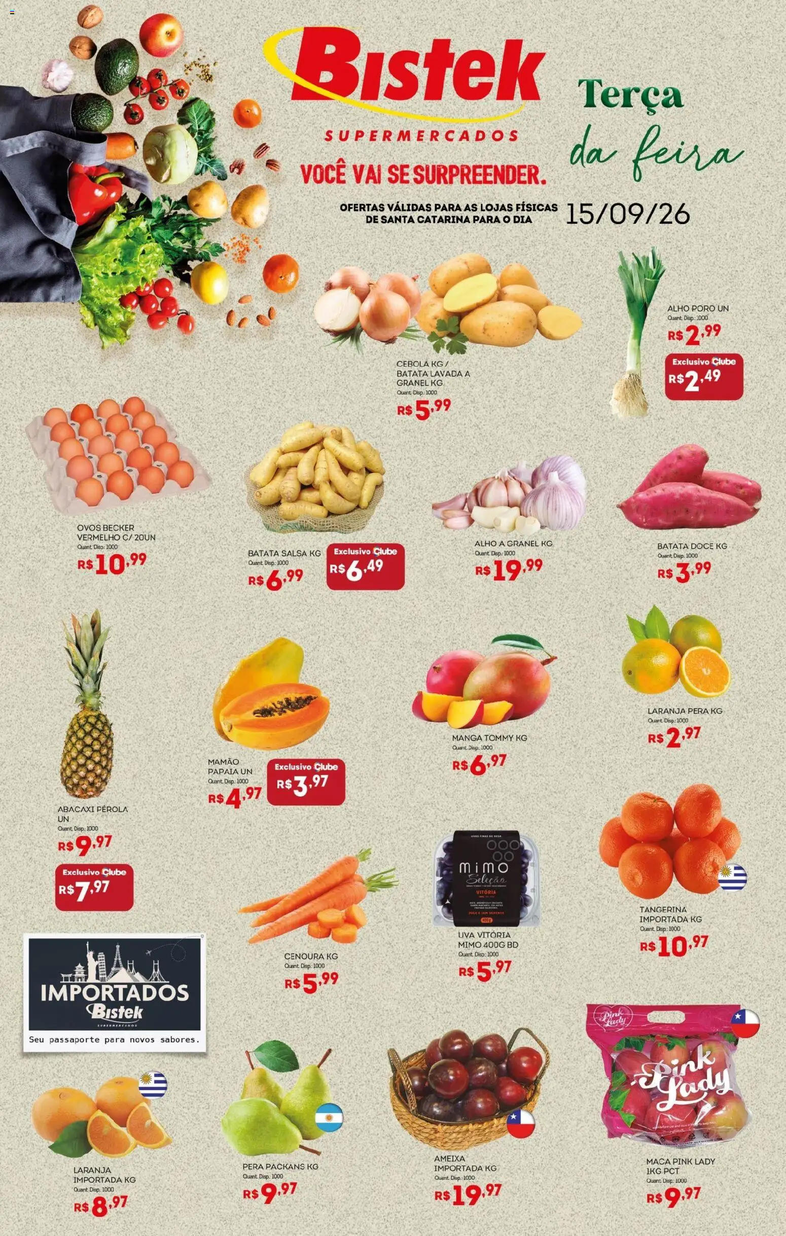 Bistek Supermercados Folheto - válido de 15/09/2026 | Página: 1 | Produtos: Pera, Uva, Mamão, Doce