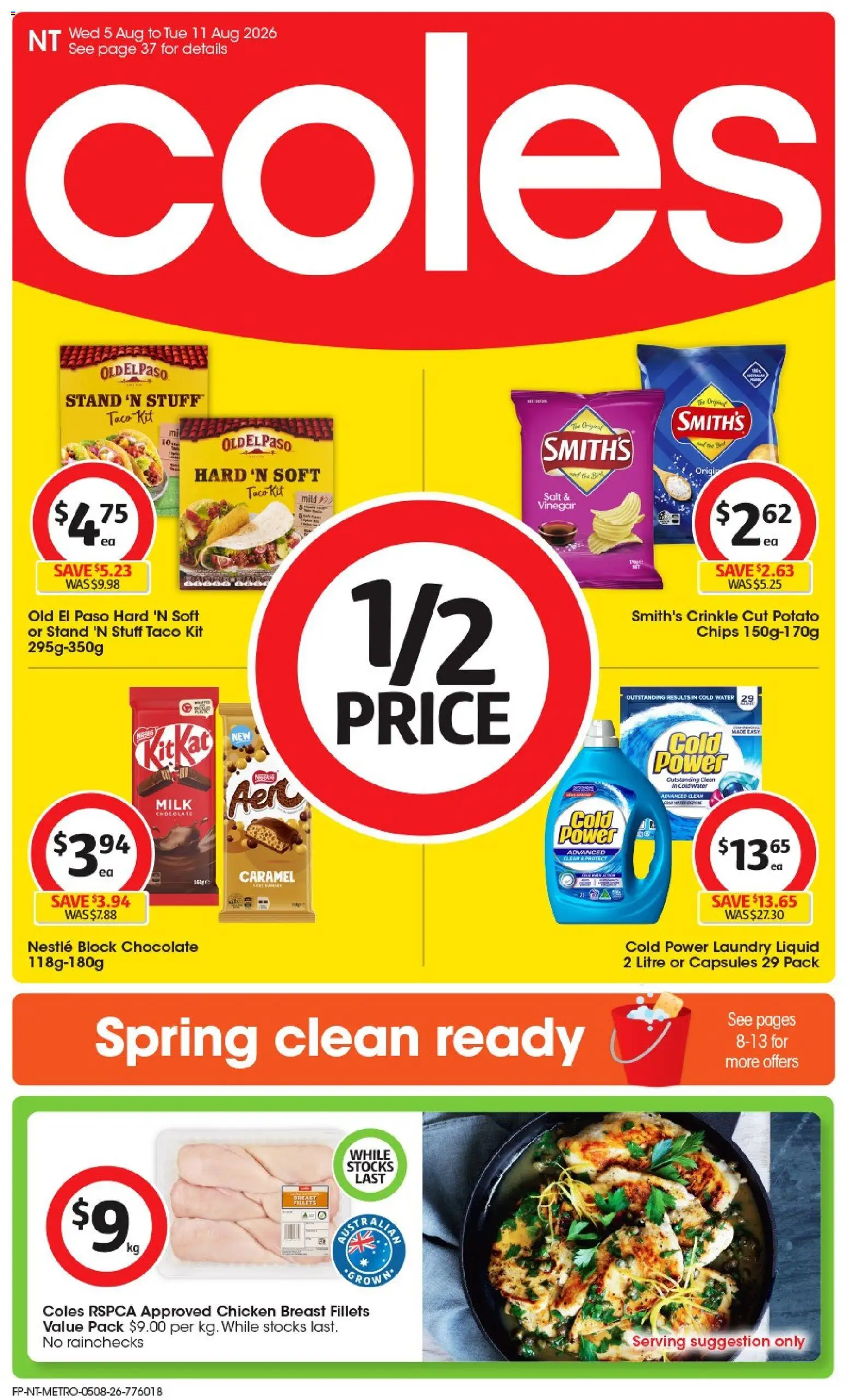 Coles catalogue - valid from 05/08/2026 | Page: 1 | Products: Chocolate, Detergent, Water, Vinegar