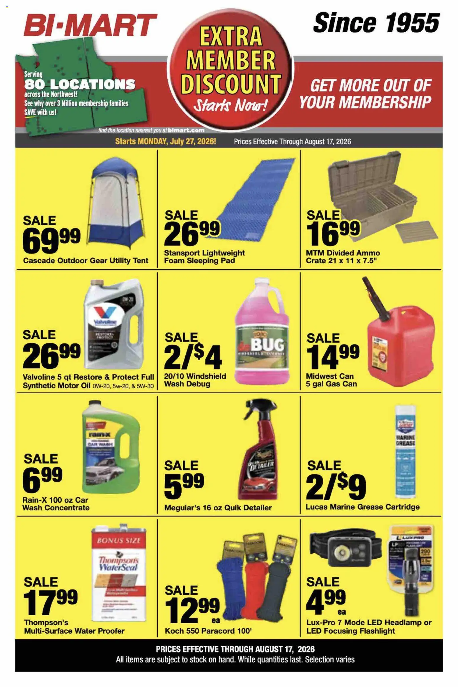 Bi-Mart Extra Member Discount - valid from 07/27/2026 | Page: 11 | Products: Oil, Windshield, Water, Ammo