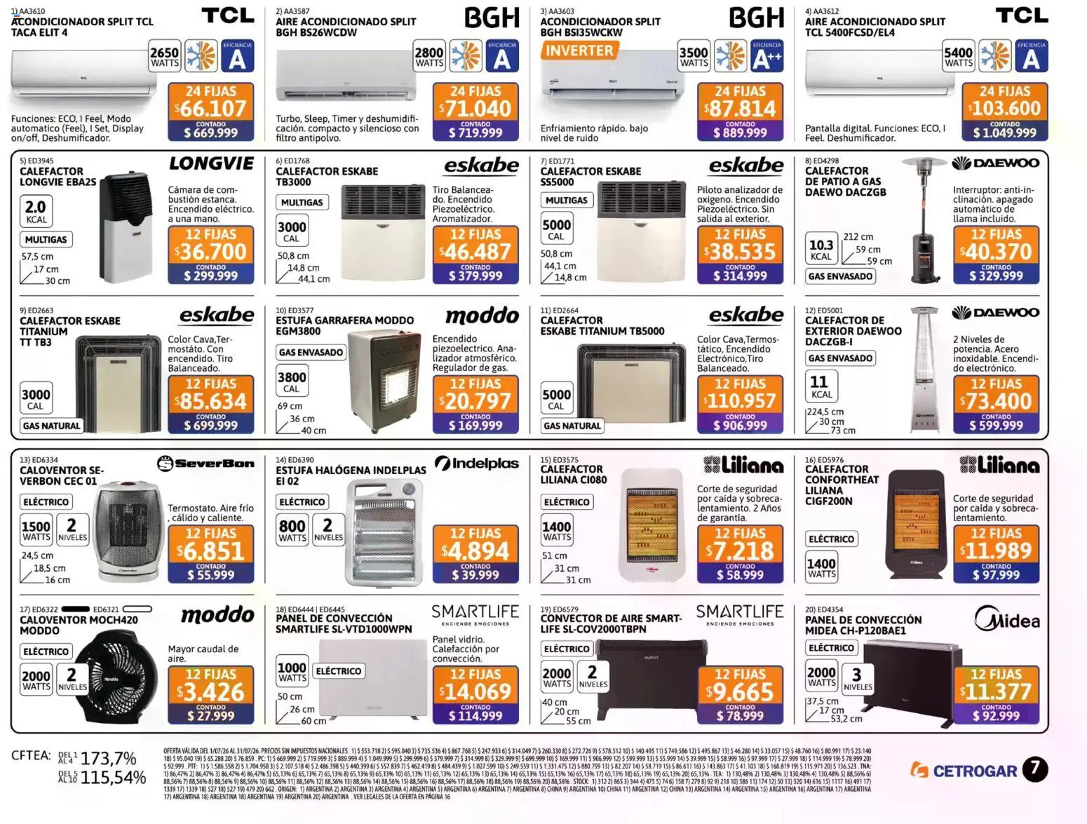 Cetrogar catálogo │ válido desde el 01/07/2026 | Página: 7 | Productos: Cámara, Aire acondicionado, Calefactor, Acondicionador