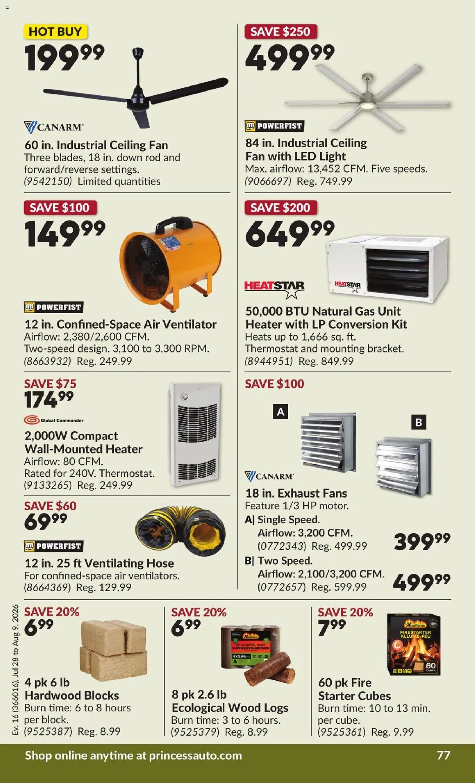 Princess Auto flyer valid from Jul 28, 2026 | Page: 82 | Products: Fan, LED light