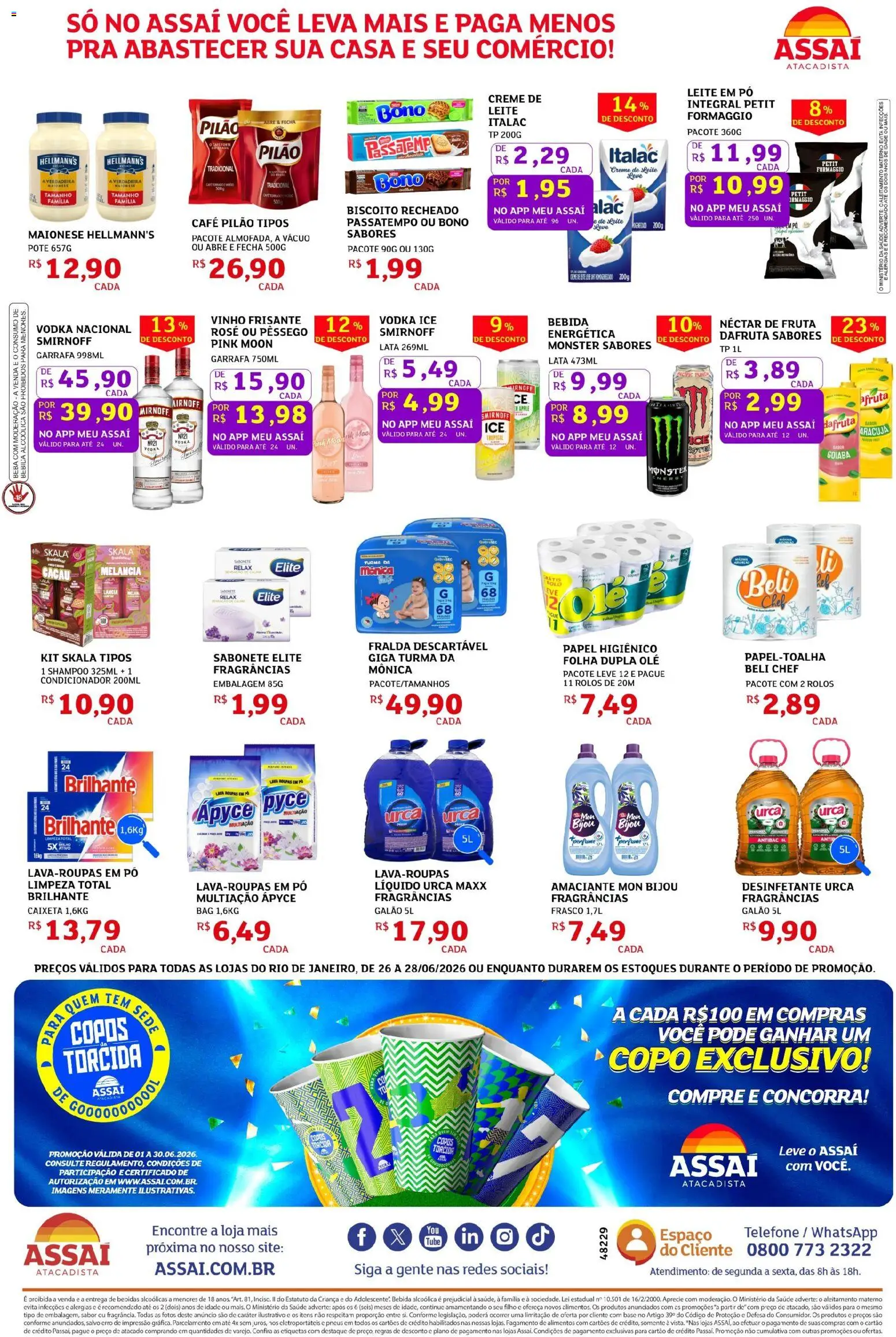 Assaí Atacadista Folheto - válido de 26/06/2026 | Página: 2 | Produtos: Shampoo, Vodka, Maionese, Leite em pó