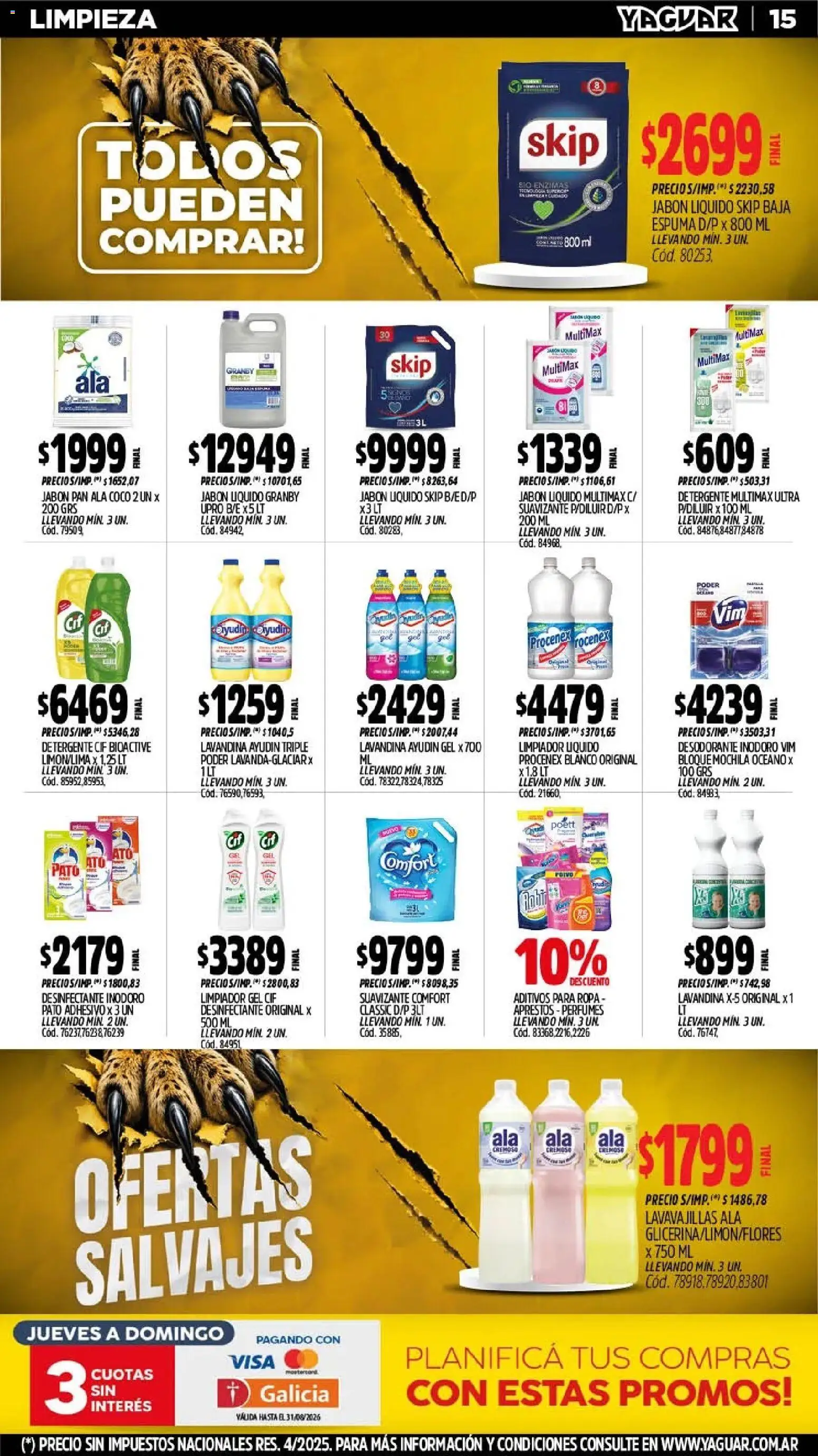 Yaguar - Oferta Semanal Misiones │ válido desde el 10/08/2026 | Página: 16 | Productos: Lavavajillas, Inodoro, Pan, Suavizante