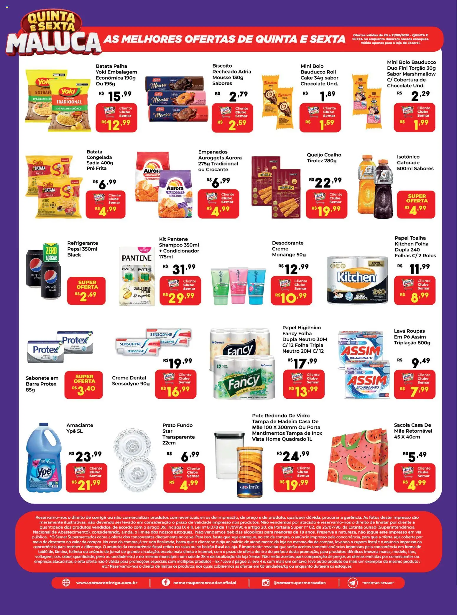 Semar Supermercado Folheto - válido de 20/08/2026 | Página: 2 | Produtos: Mala, Biscoito, Sacola, Papel higiênico