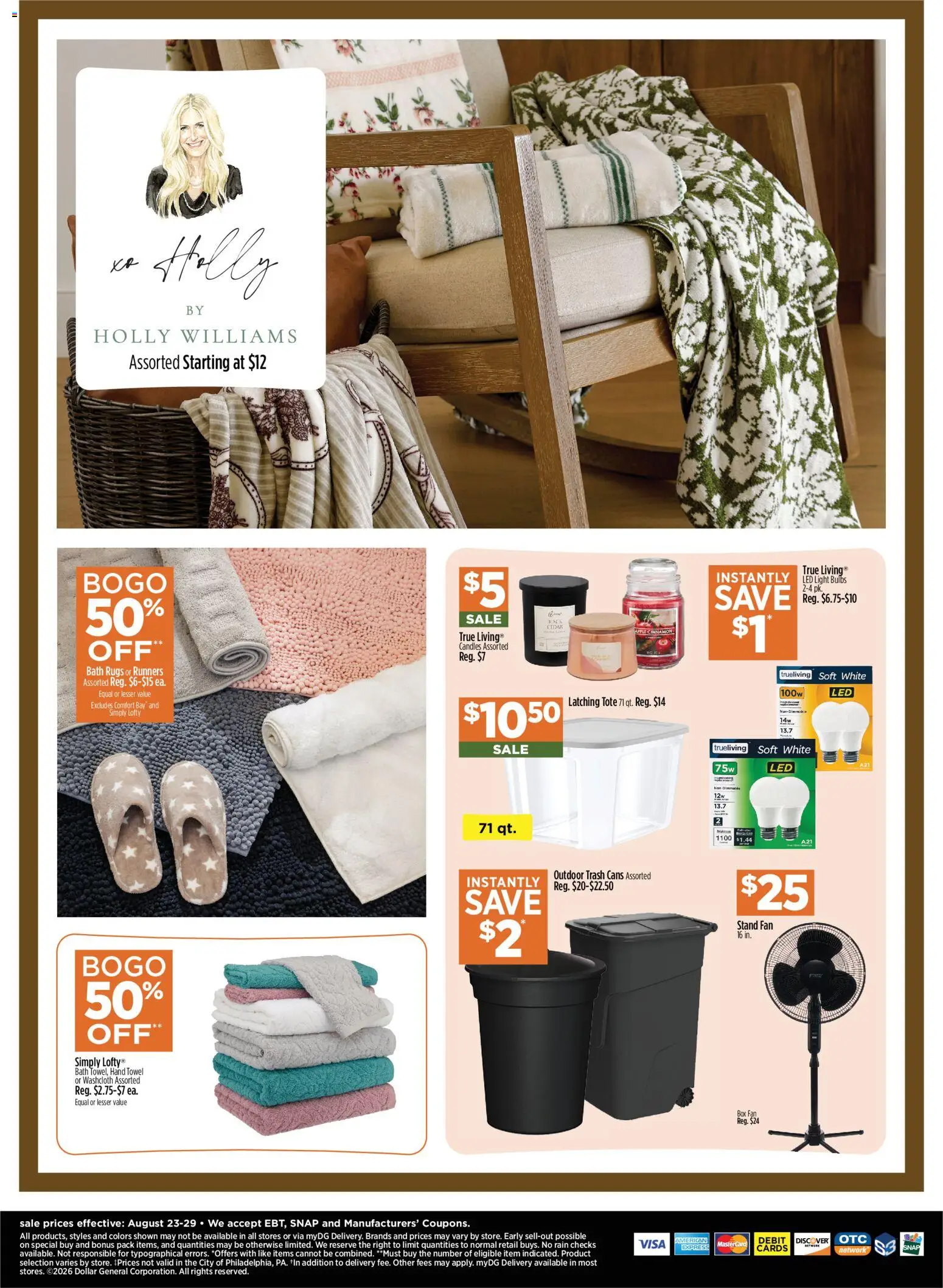 Dollar General Weekly Ad - valid from 08/23/2026 | Page: 14 | Products: Bath, Candles, LED light, Fan