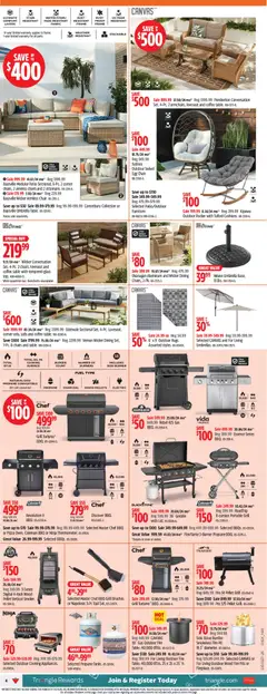 Preview of Canadian Tire weekly flyer from shop Canadian Tire valid from Jul 2, 2026 | Page: 4 | Products: Umbrella, Sofa, Coffee table, Pizza