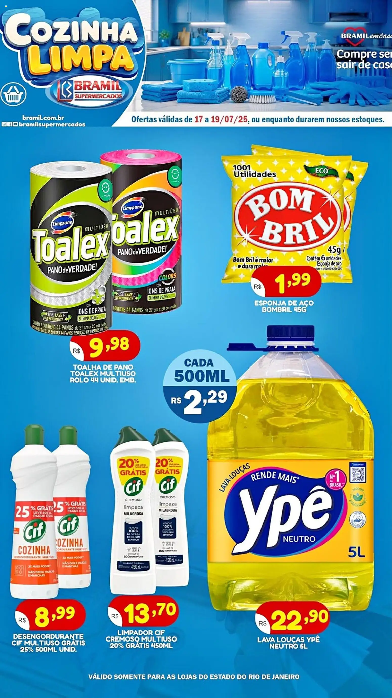 Bramil Supermercados Folheto - válido de 17/07/2026 | Página: 1 | Produtos: Esponja, Desengordurante, Rolo, Esponja de aço