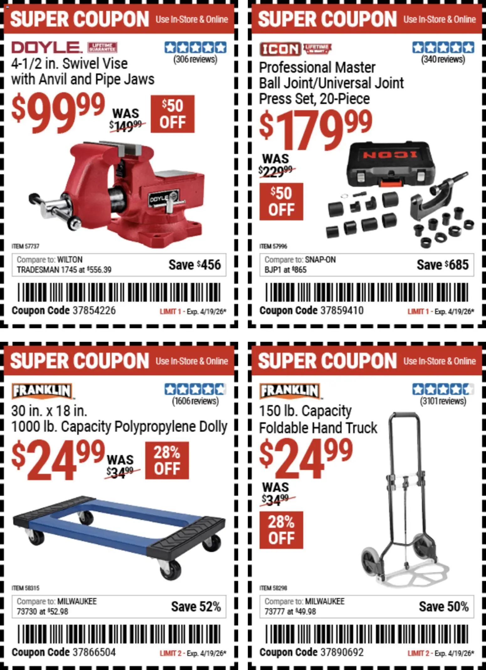 Harbor Freight Spring Black Friday - valid from 14.04.2026 | Page: 33 | Products: Press, Pipe, Swivel