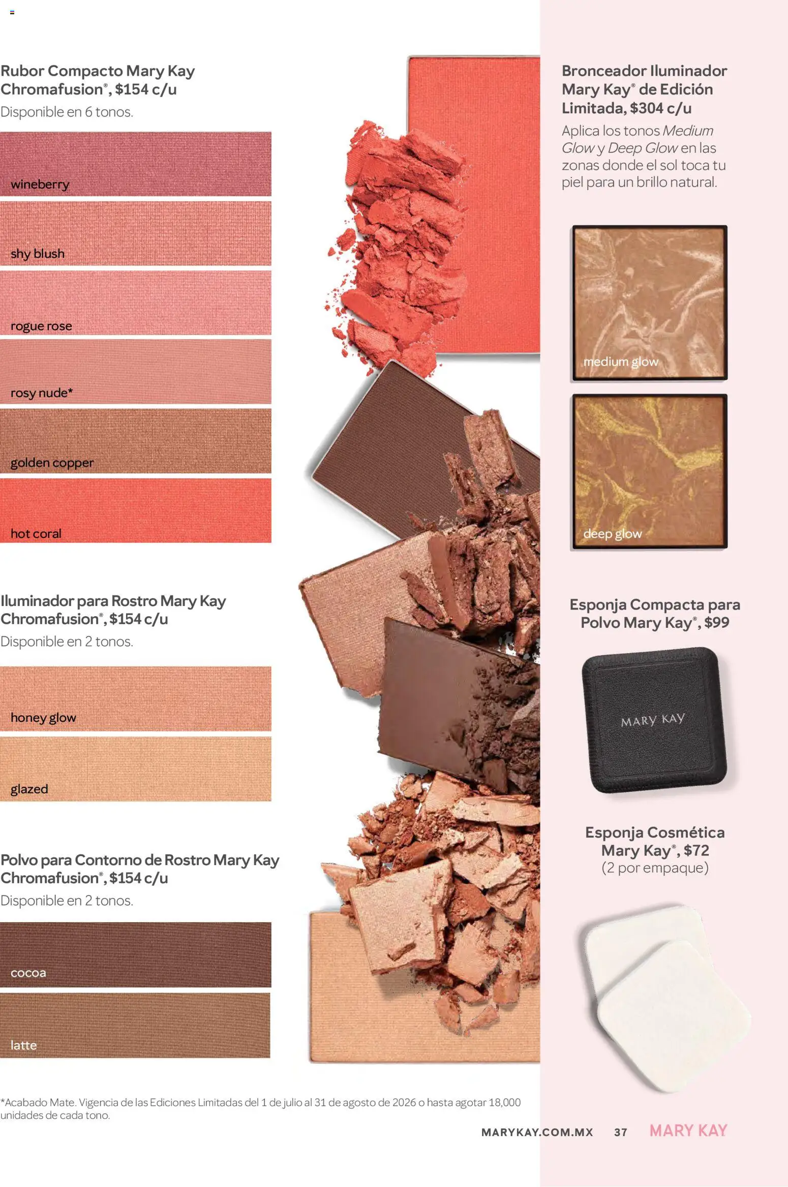 Nuevas ofertas de Mary Kay válidas en toda la República Mexicana desde el 01/07/2026. ¡Encuentra las mejores ofertas en Catálogo Mary Kay Julio Agosto 2026! | Página: 37 | Productos: Esponja, Contorno, Brillo, Polvo