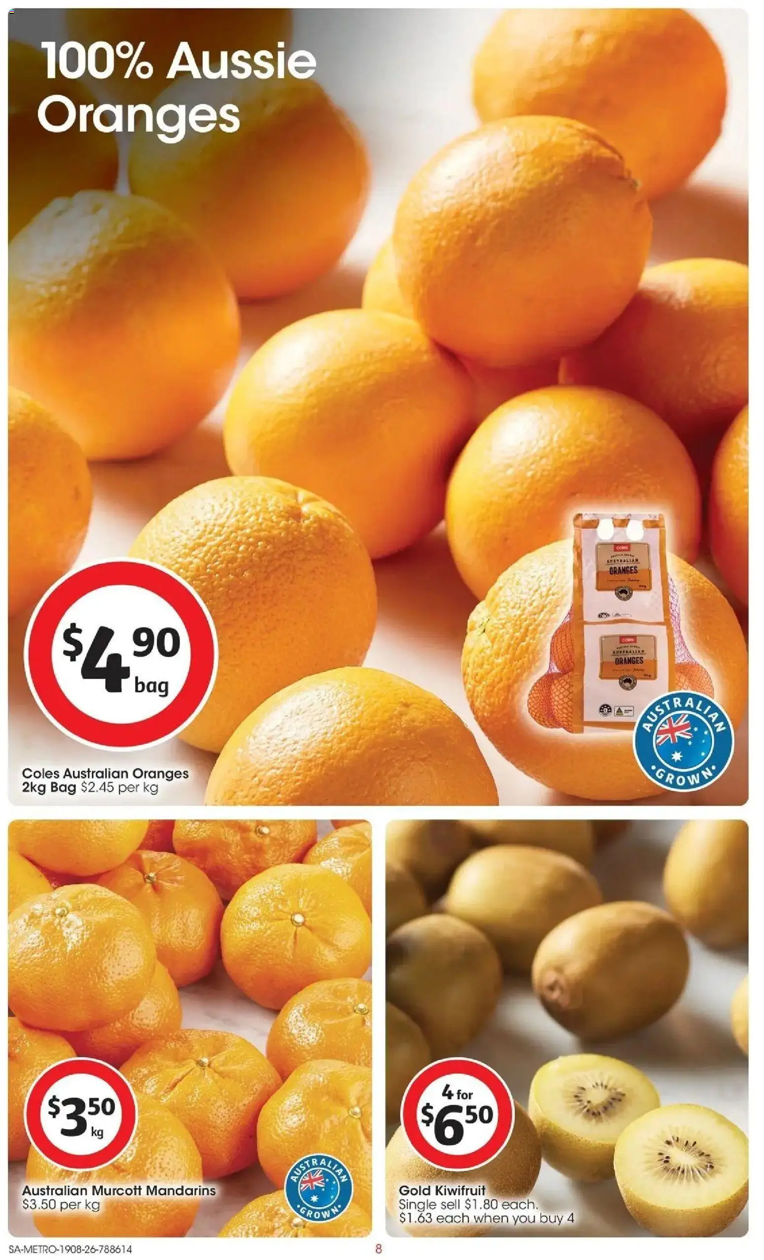 ﻿Coles catalogue valid from 19/08/2026 > Online Australia | Page: 8 | Products: Oranges, Kiwifruit, Mandarins, Bag