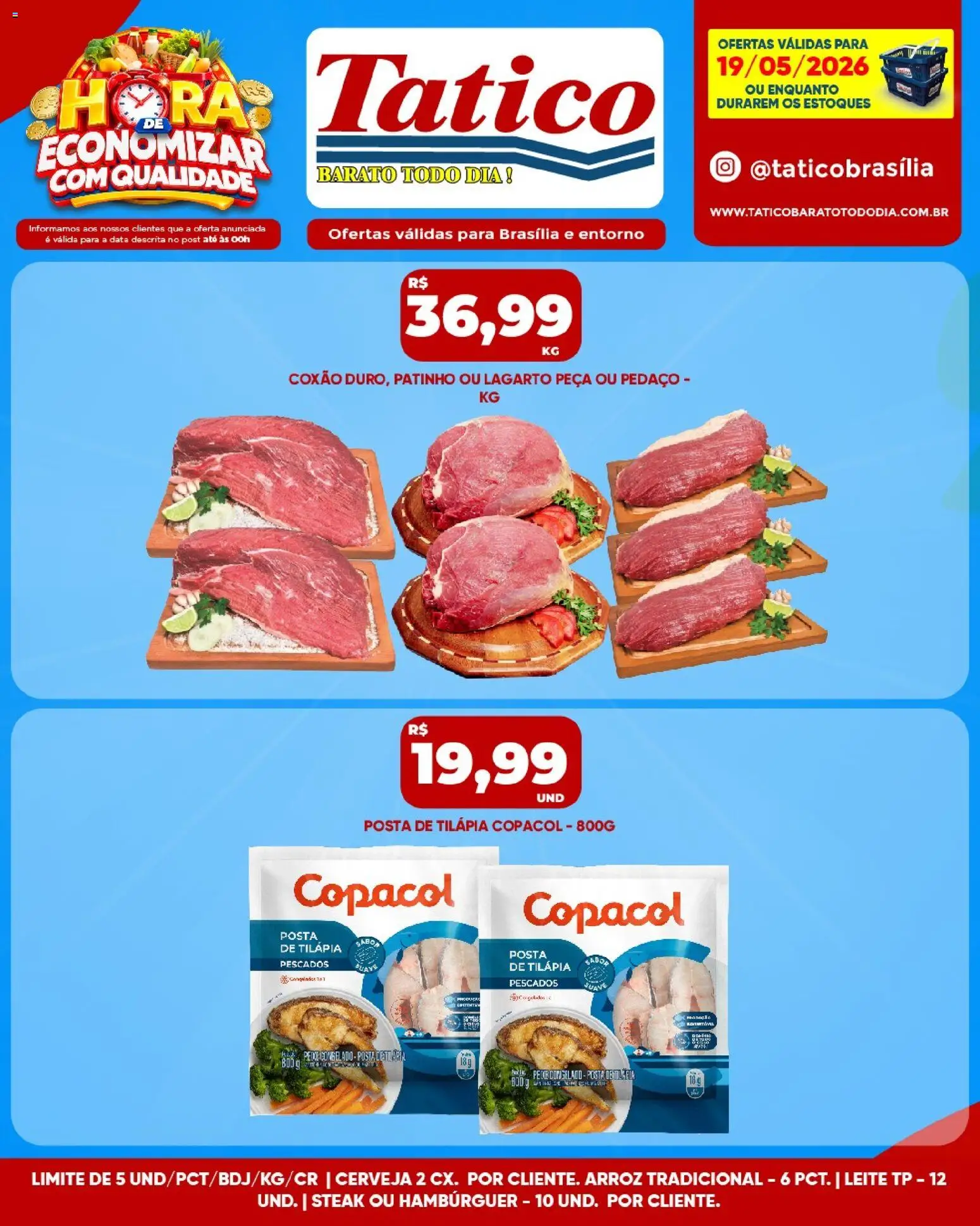 Tatico Folheto - válido de 20.05.2026 | Página: 33 | Produtos: Tilápia, Cerveja, Arroz, Hambúrguer