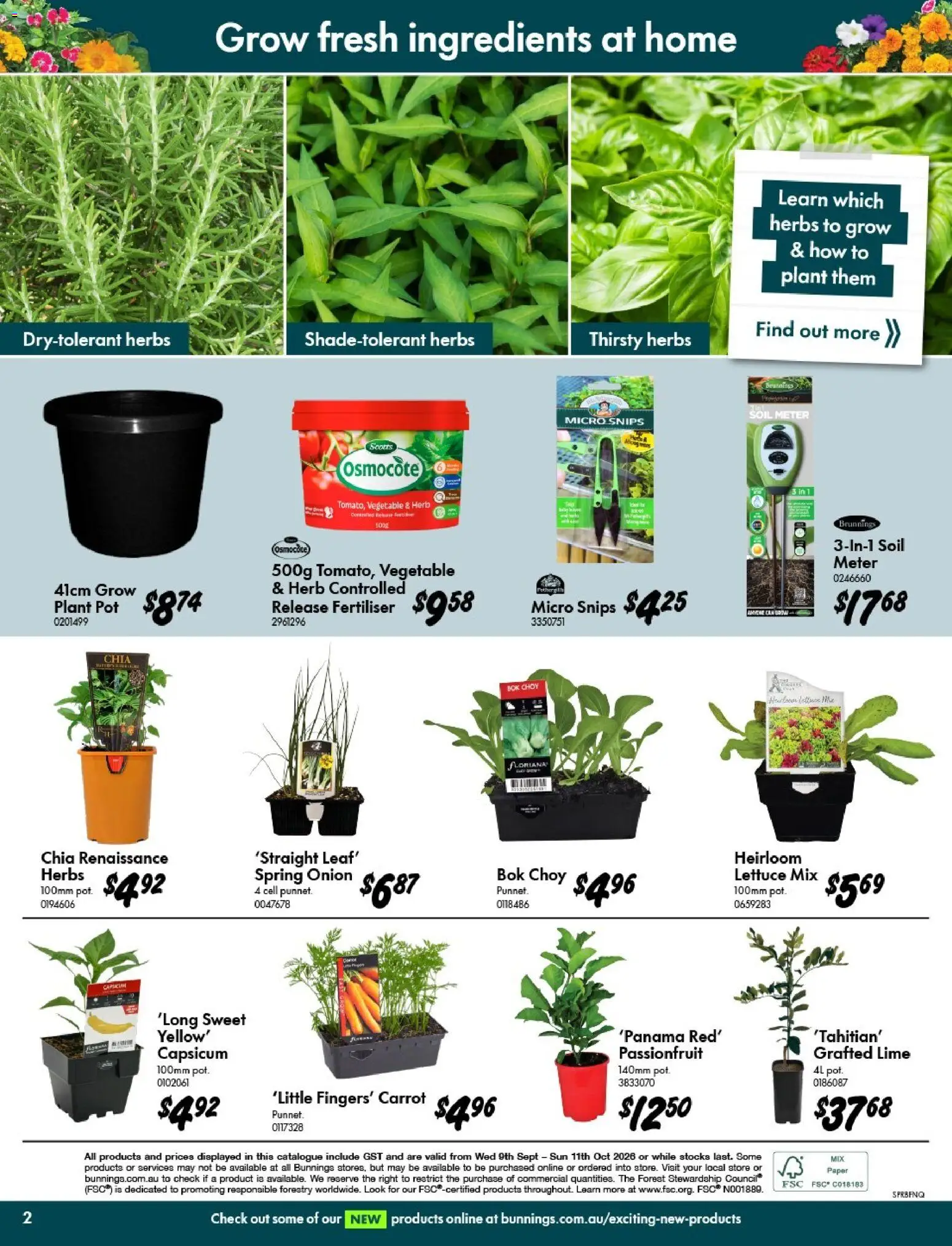 Bunnings Warehouse catalogue - valid from 09/09/2026 | Page: 2 | Products: Herb, Herbs, Lettuce, Soil