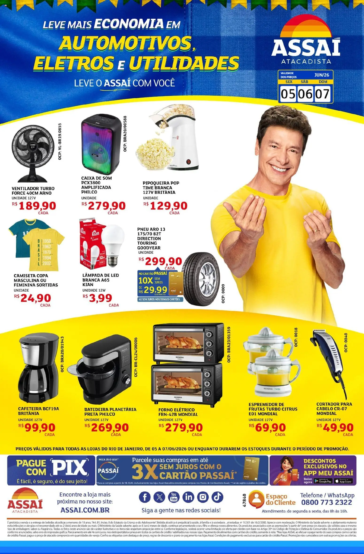 Assaí Atacadista Folheto - válido de 05.06.2026 | Página: 1 | Produtos: Cafeteira, Caixa, Pneus, Bebida