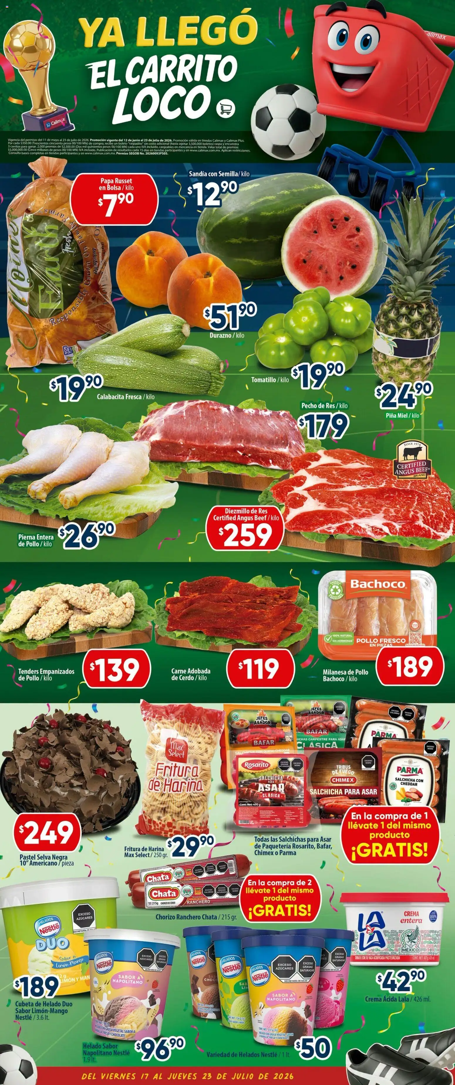 Nuevas ofertas de Calimax válidas en toda la República Mexicana desde el 17/07/2026. ¡Encuentra las mejores ofertas en Calimax folleto Mexicali y SLRC! | Página: 3 | Productos: Harina, Pastel, Chocolate, Res