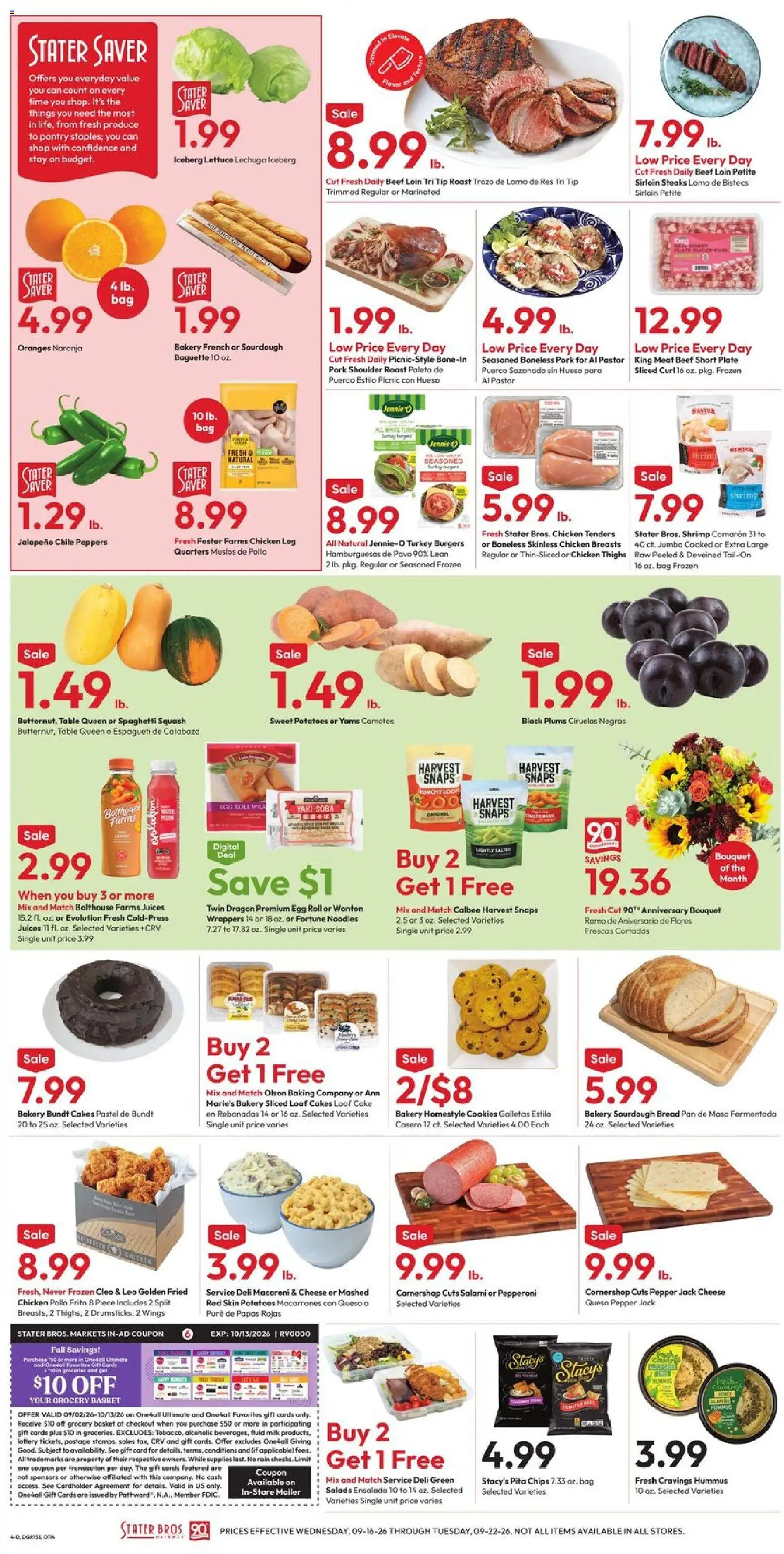 Stater Bros Weekly Ad - valid from 09/16/2026 | Page: 4 | Products: Meat, Bread, Chicken breasts, Pepper
