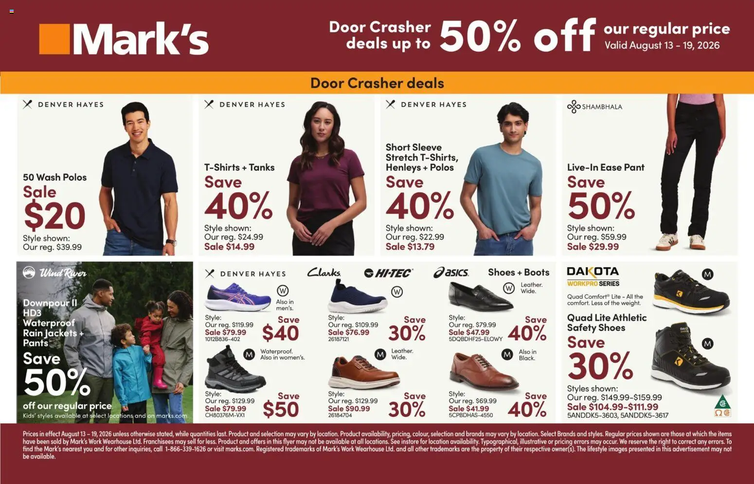 Mark's flyer valid from Aug 13, 2026 | Page: 2 | Products: Boots, Shoes, Door, Pants