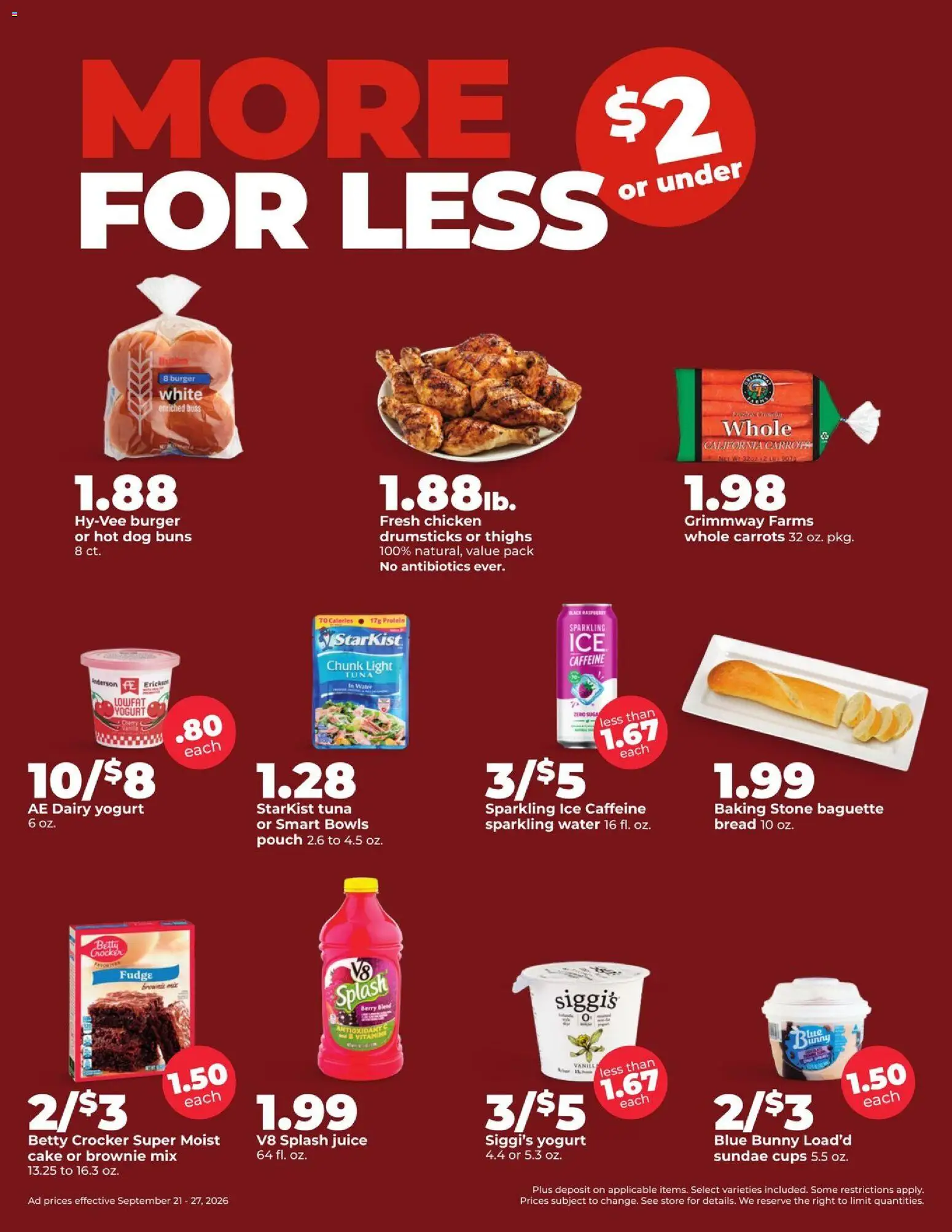 HyVee Weekly Ad - valid from 09/21/2026 | Page: 3 | Products: Bread, Protein, Drumsticks, Ice