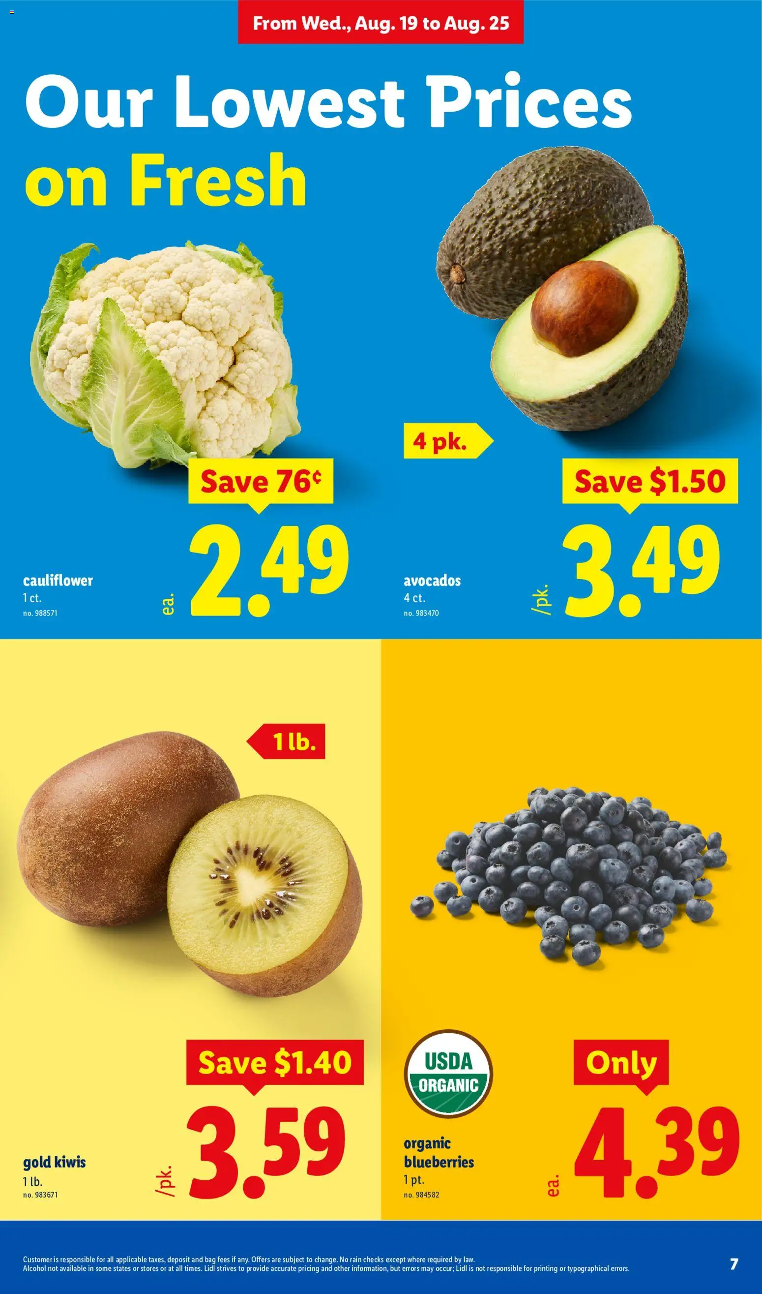 Lidl Weekly Ad - valid from 08/19/2026 | Page: 7 | Products: Alcohol, Blueberries, Cauliflower, Bag