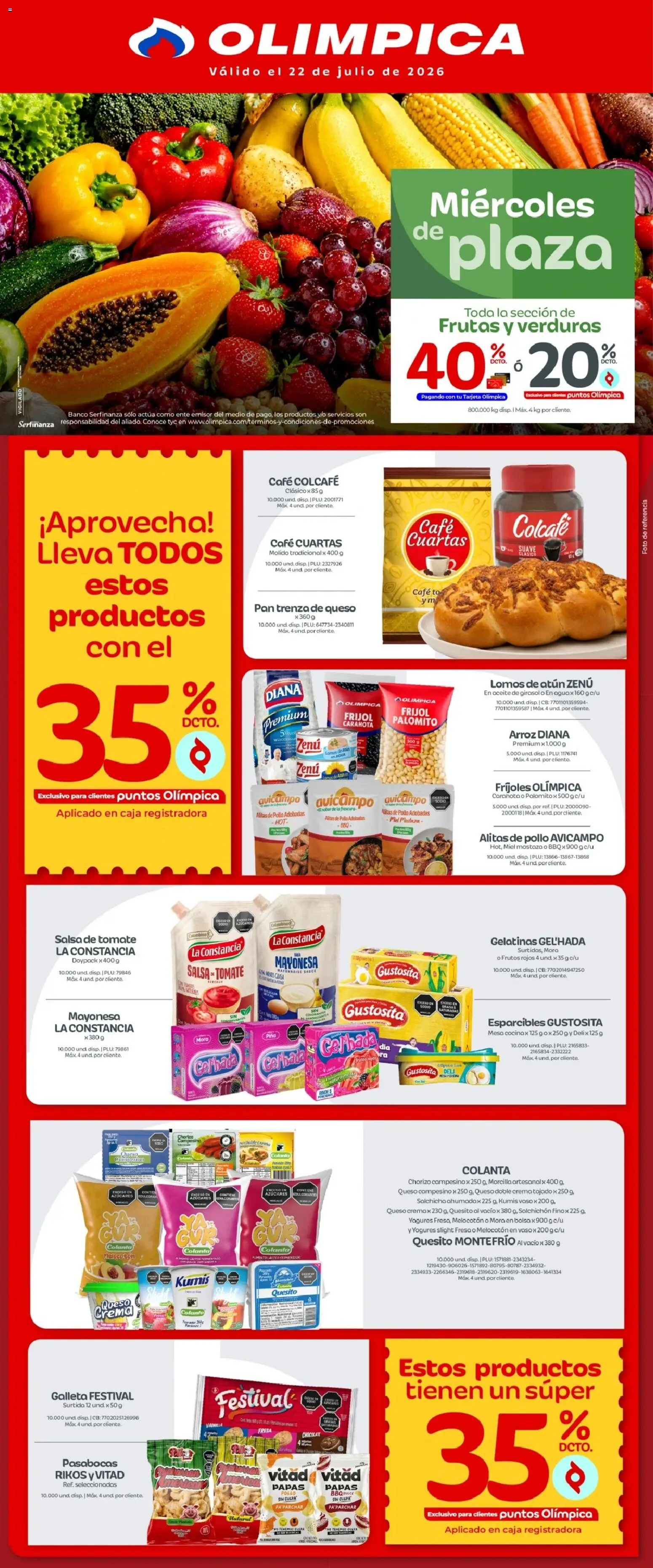 Olímpica revista - valida desde el 22/07/2026 | Página: 1 | Productos: Banco, Mayonesa, Horno de pan, Queso