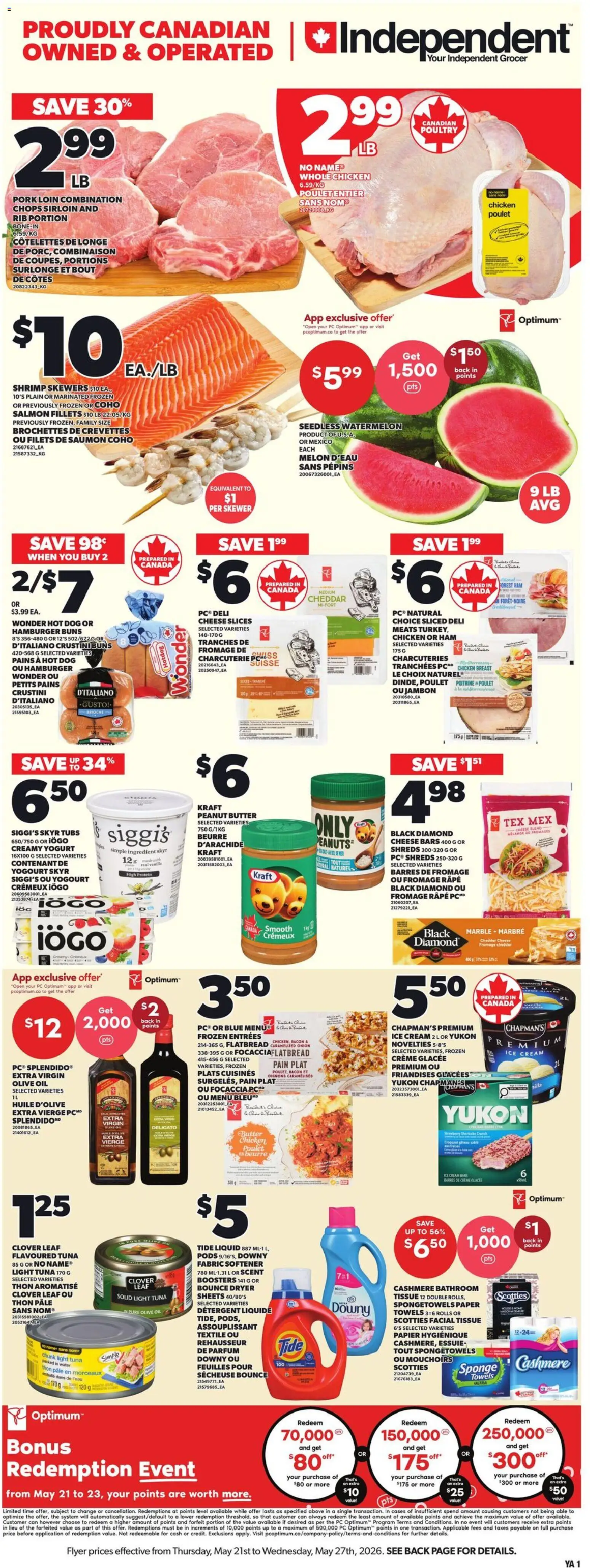Independent Grocer flyer valid from 21.05.2026 | Page: 1 | Products: Sponge, Detergent, Yogurt, Oil