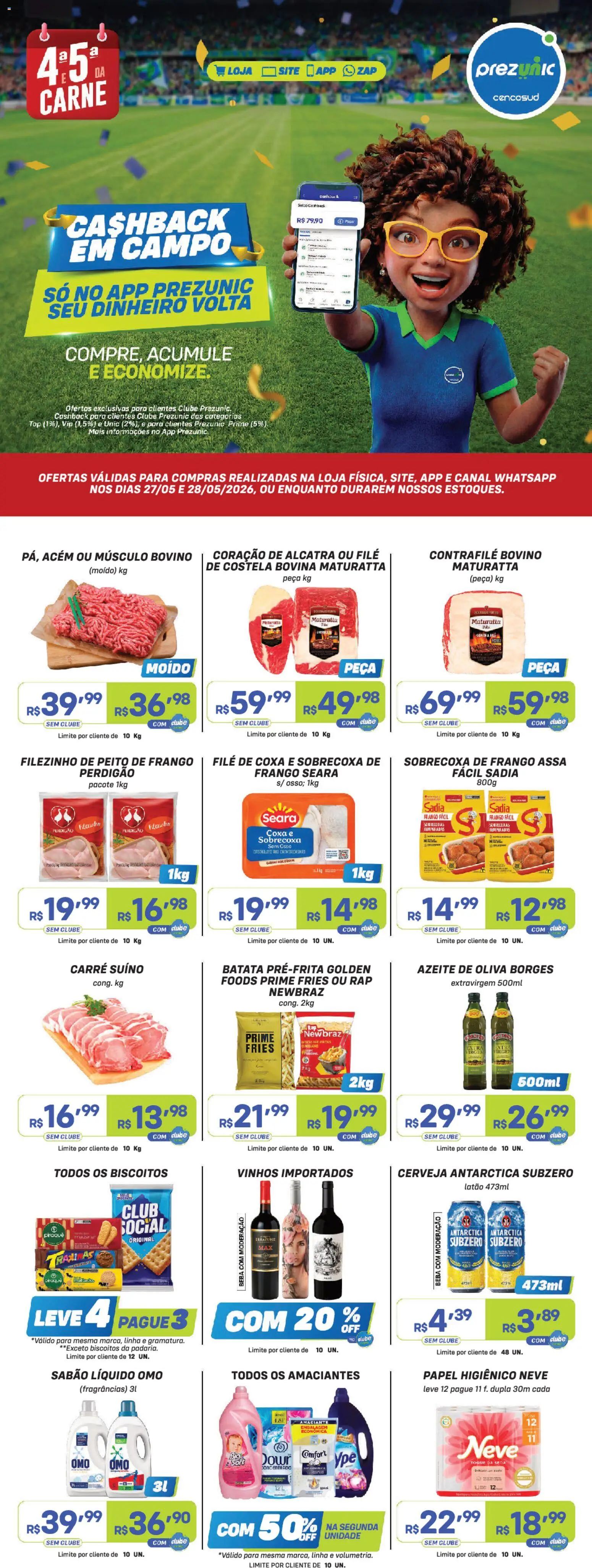 Prezunic Folheto - válido de 27.05.2026 | Página: 1 | Produtos: Alcatra, Cerveja, Amaciante, Peito de frango