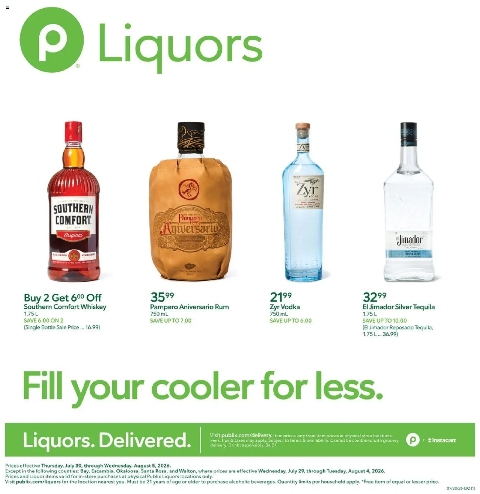 Publix Liquor Ad - valid from 07/30/2026 | Page: 1 | Products: Vodka, Whiskey