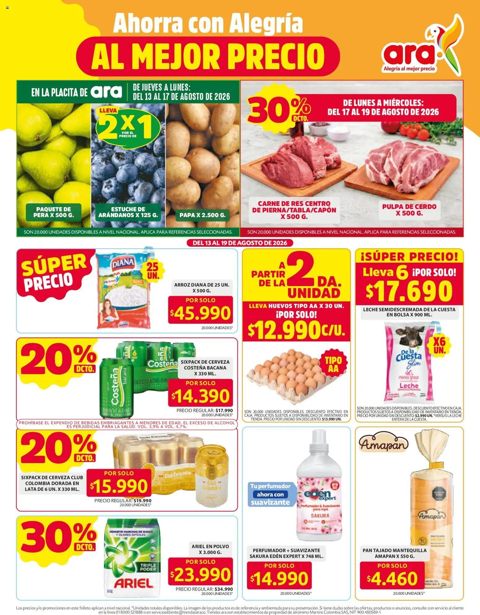 Ara revista - valida desde el 13/08/2026 | Página: 1 | Productos: Bebidas, Polvo, Leche, Pan