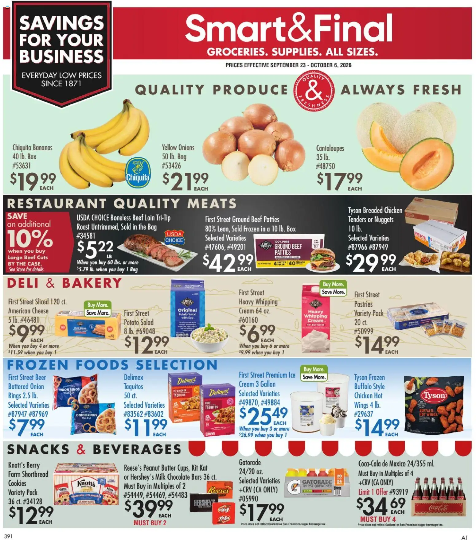 Smart & Final Business & Club - valid from 09/23/2026 | Page: 1 | Products: Cantaloupes, Potato salad, Snacks, Onion