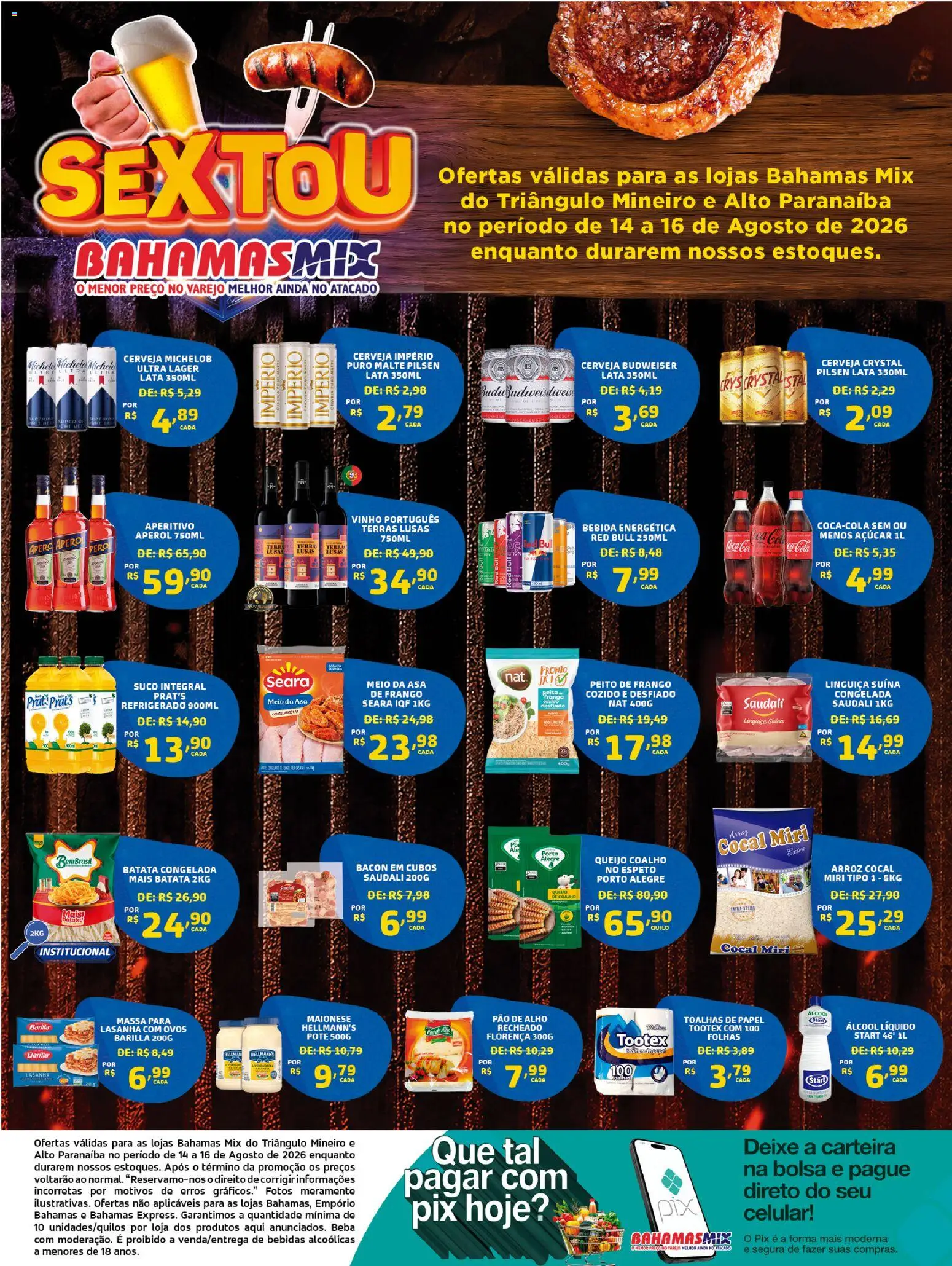 Bahamas Mix Folheto - válido de 14/08/2026 | Página: 1 | Produtos: Pao de alho, Bebidas, Queijo coalho, Frango