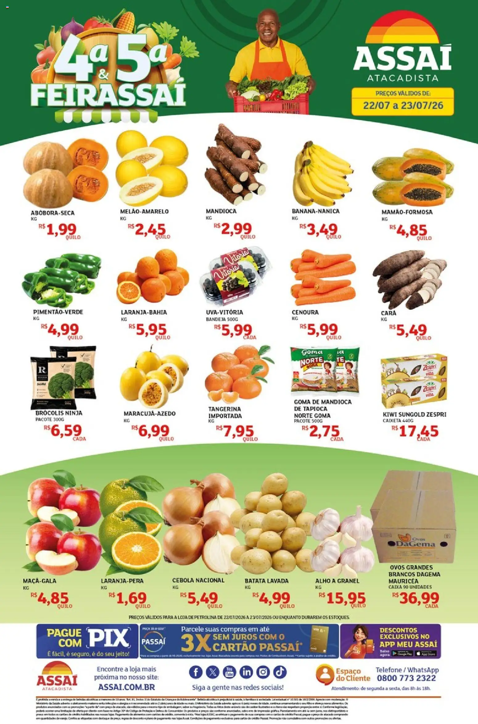 Assaí Atacadista Folheto - válido de 22/07/2026 | Página: 1 | Produtos: Alho, Brócolis, Batata, Telefone