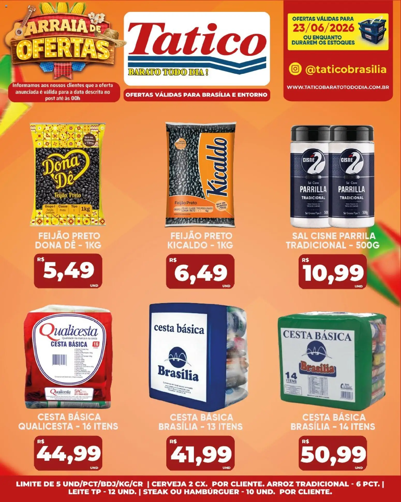 Tatico Folheto - válido de 23/06/2026 | Página: 16 | Produtos: Feijão, Leite, Cesta, Cerveja